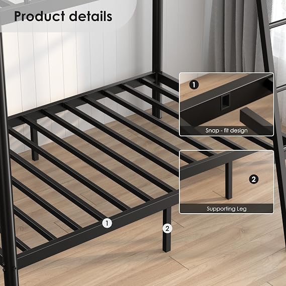 Metal Bunk Bed Twin Over Twin, Heavy Duty Bunk Beds with Safety Ladder & Guardrail for Adults Teens, Space-Saving Metal Bunkbeds Twin for Dorm, Bedroom, Apartment(Black, Twin)
