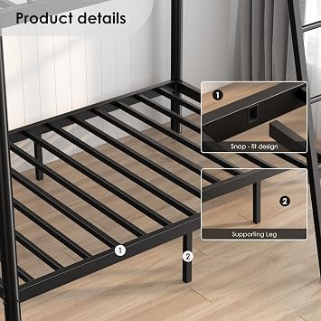Metal Bunk Bed Twin Over Twin, Heavy Duty Bunk Beds with Safety Ladder & Guardrail for Adults Teens, Space-Saving Metal Bunkbeds Twin for Dorm, Bedroom, Apartment(Black, Twin)