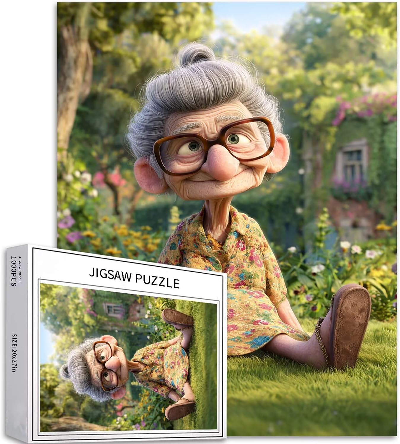 Grandmother on The Lawn 500 Piece Jigsaw Puzzles for Adults Garden Scene Art Jigsaw Puzzle Colorful DIY Puzzles for Home Decoration Gifts Family Puzzle Perfect for Game Nights - Image 1 of 7