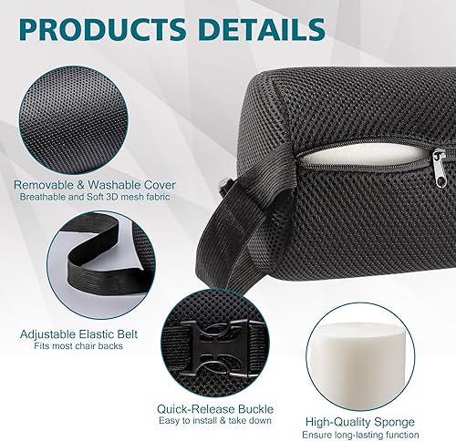 Miniatura 2 de HIJOYPAL Rodillo lumbar, almohada de apoyo de espalda para aliviar el dolor de espalda baja y cuello, almohada lumbar para sillas de oficina,