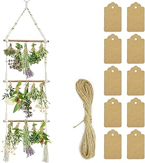 Herb Drying Rack with 15PCS Brown Gift Tags and 32ft Natural Jute Twine herb Dryer Flower Drying,Hanging Herb Dryer Rack for Fresh and Aromatic Herbs (3 Tier)