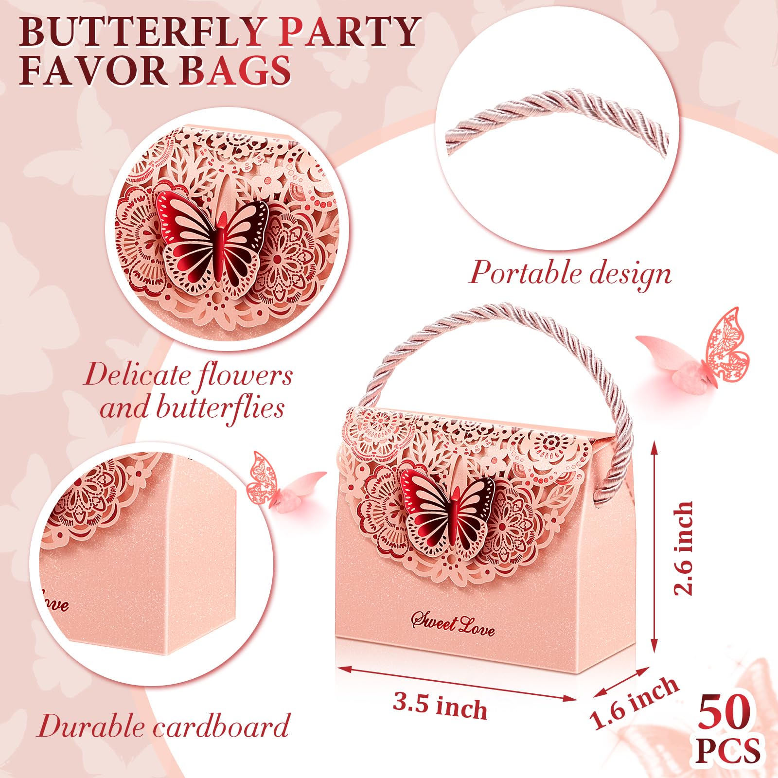 Confezione da 50 farfalle, bomboniere, bomboniere, bomboniere, caramelle, bomboniere, bomboniere, per matrimoni, compleanni, feste e feste