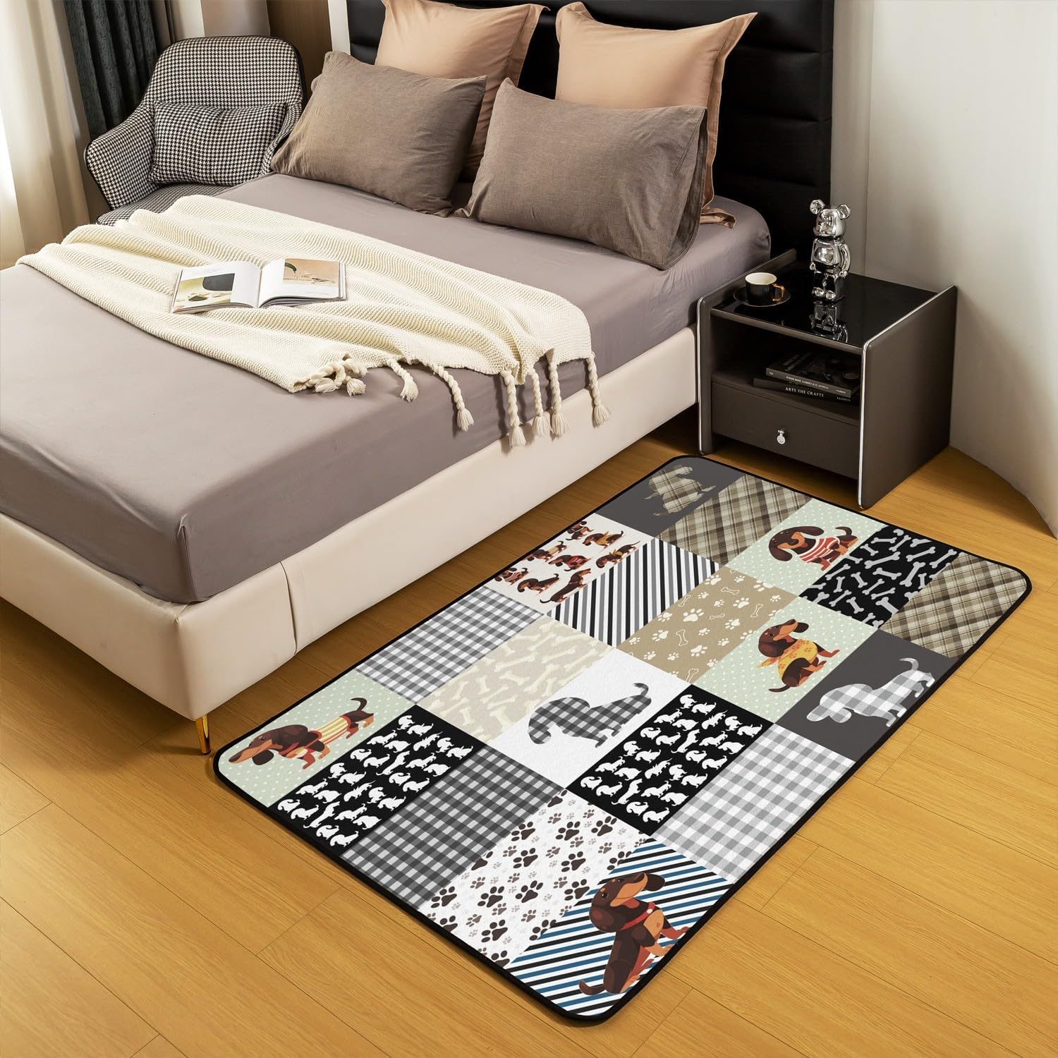 Erosebridal Dachshund Area Rug 3x5,Kids Sausage Dog Indoor Floor Mat for Bedroom Living Room Bedside Classroom,Cute Puppy Pet Carpet,Patchwork Buffalo Plaid Living Room Rugs,Washable