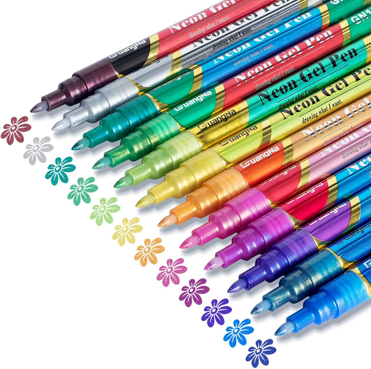 Glitter Markers for Adult Coloring: Glitter Pens for kids, Super Squiggles Outline Markers Set, 12 Color Metallic Marker Glitter Gel Pen Kit for Black Paper, Drawing, Card Making, Craft, Scrapbooking