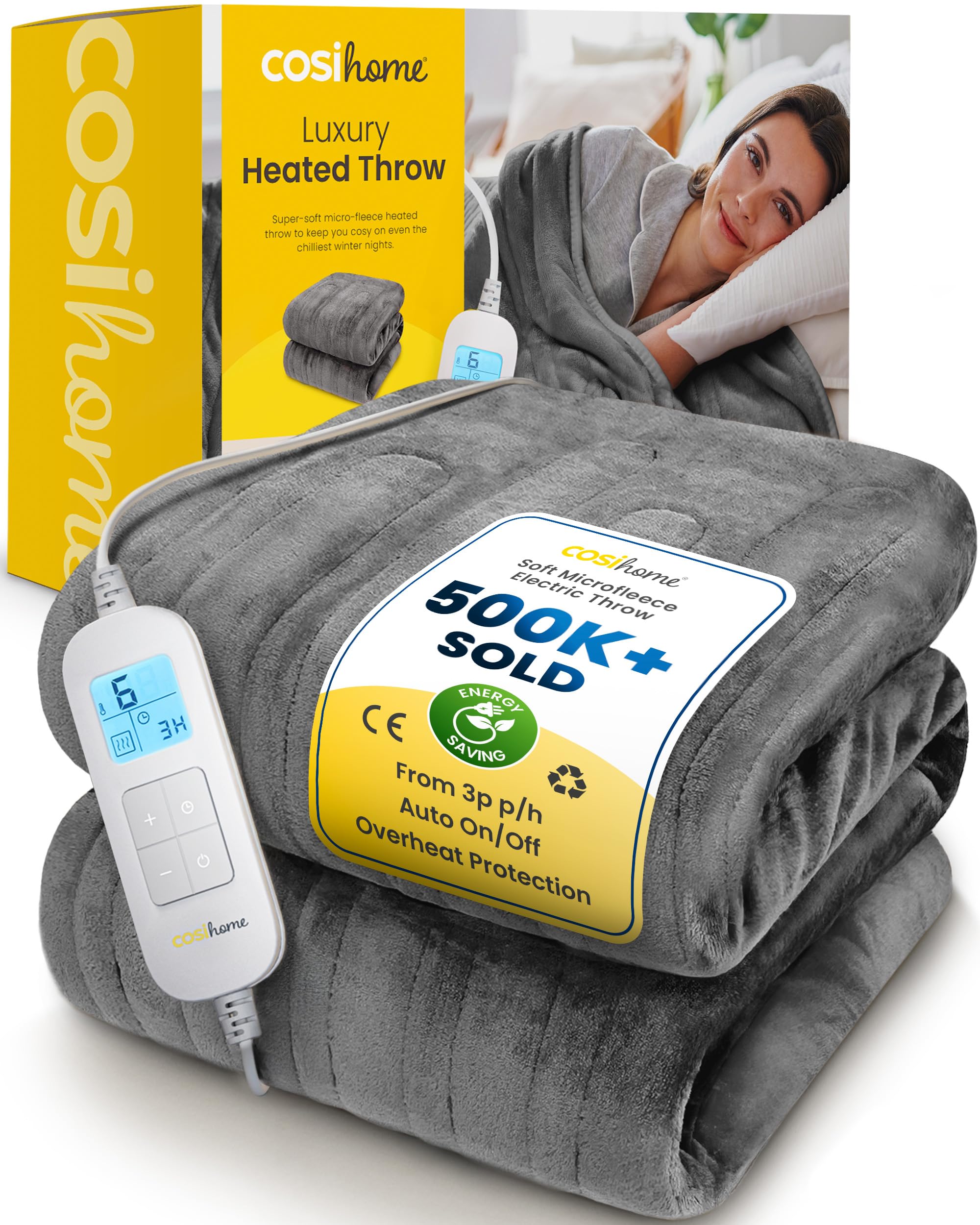 Cosi Home HCLIFE Electric Heated Throw & Over Blanket (Grey)