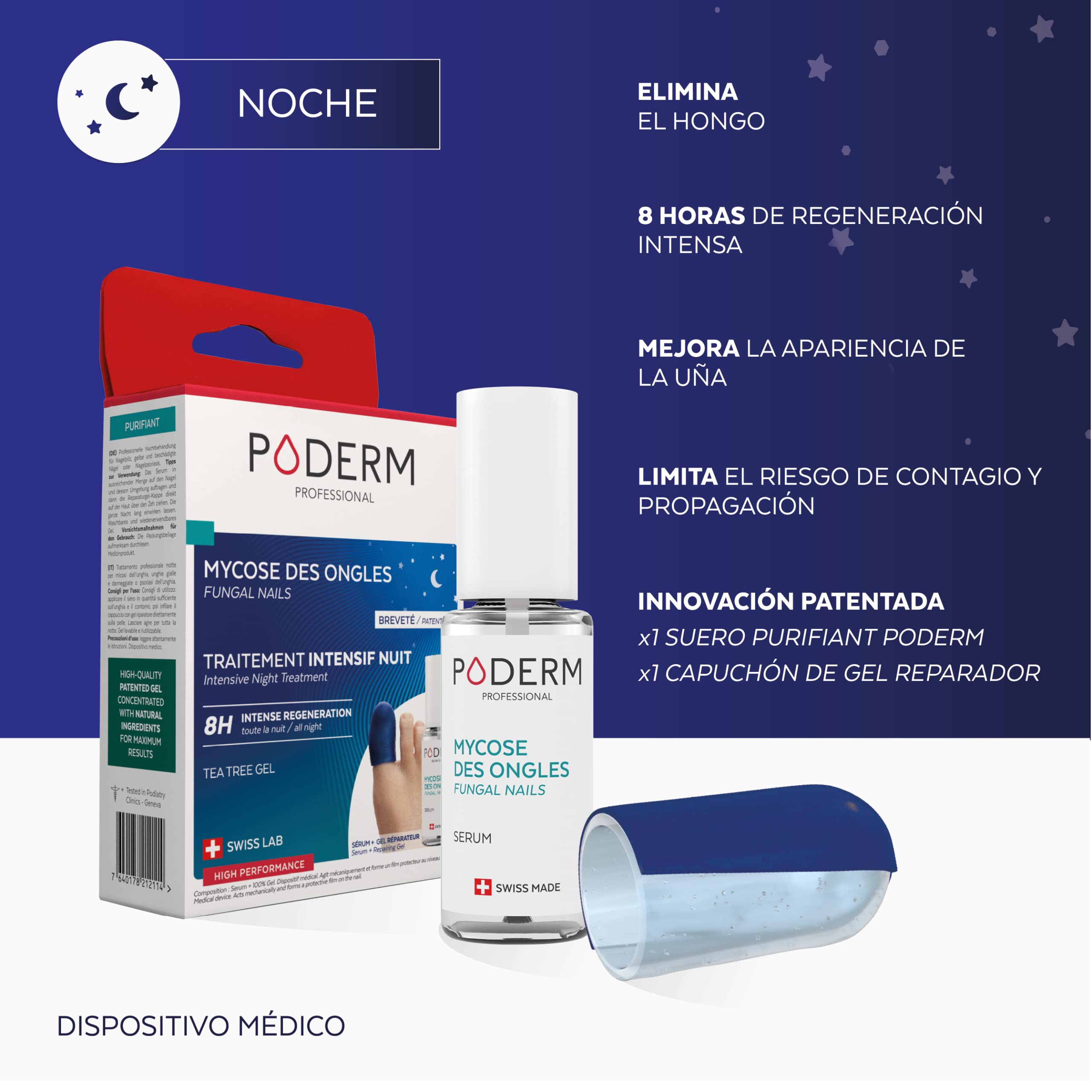 PODERM – HONGOS UÑAS PIES TRATAMIENTO PROFESIONAL DE NOCHE INTENSIVO 2 en 1 – Elimina la micosis | VEGANO | pies/manos | Fácil y rápido | Swiss Made