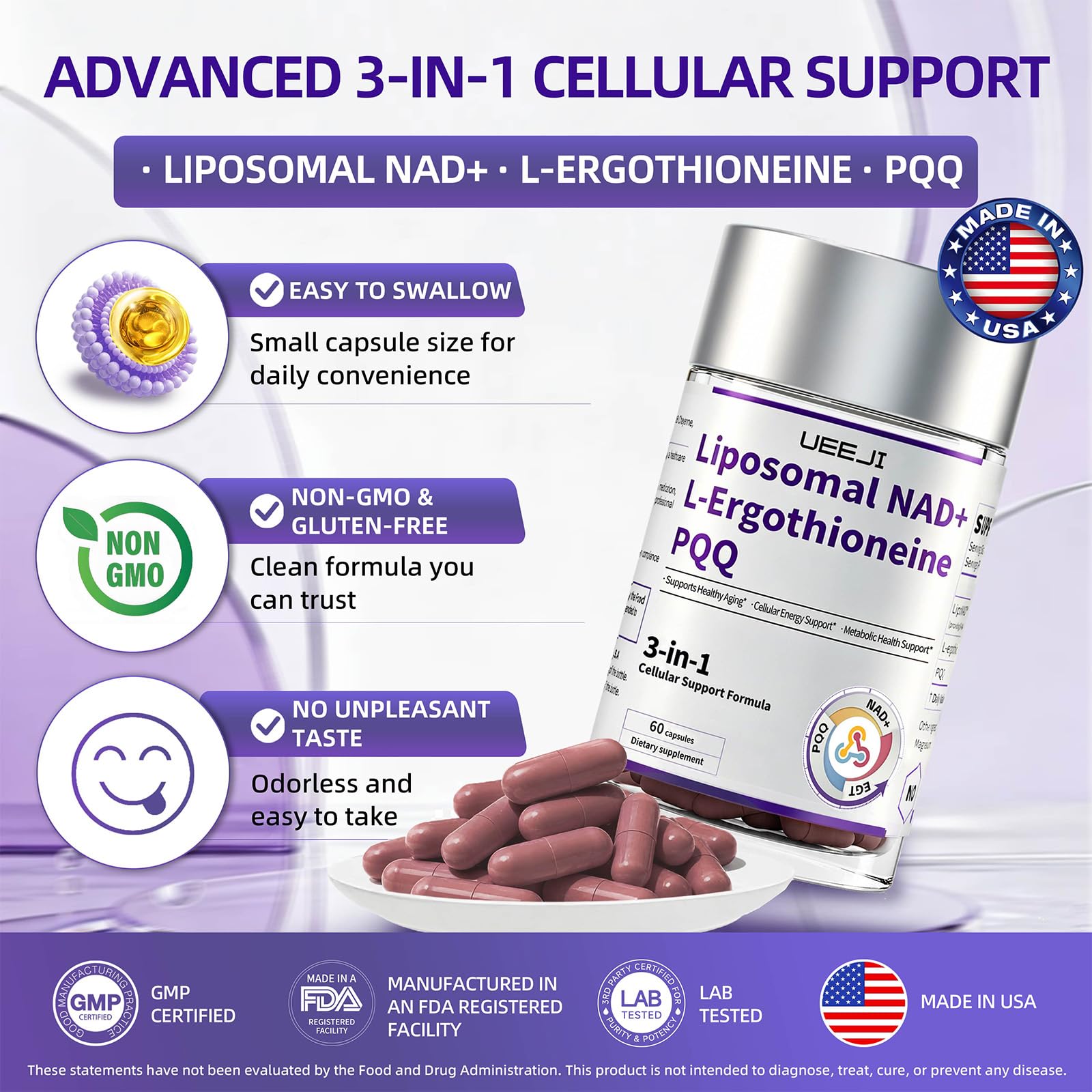 Liposomal NAD+ Supplements with 99% Pure L-Ergothioneine & PQQ-Lab Tested — Amazon image 7