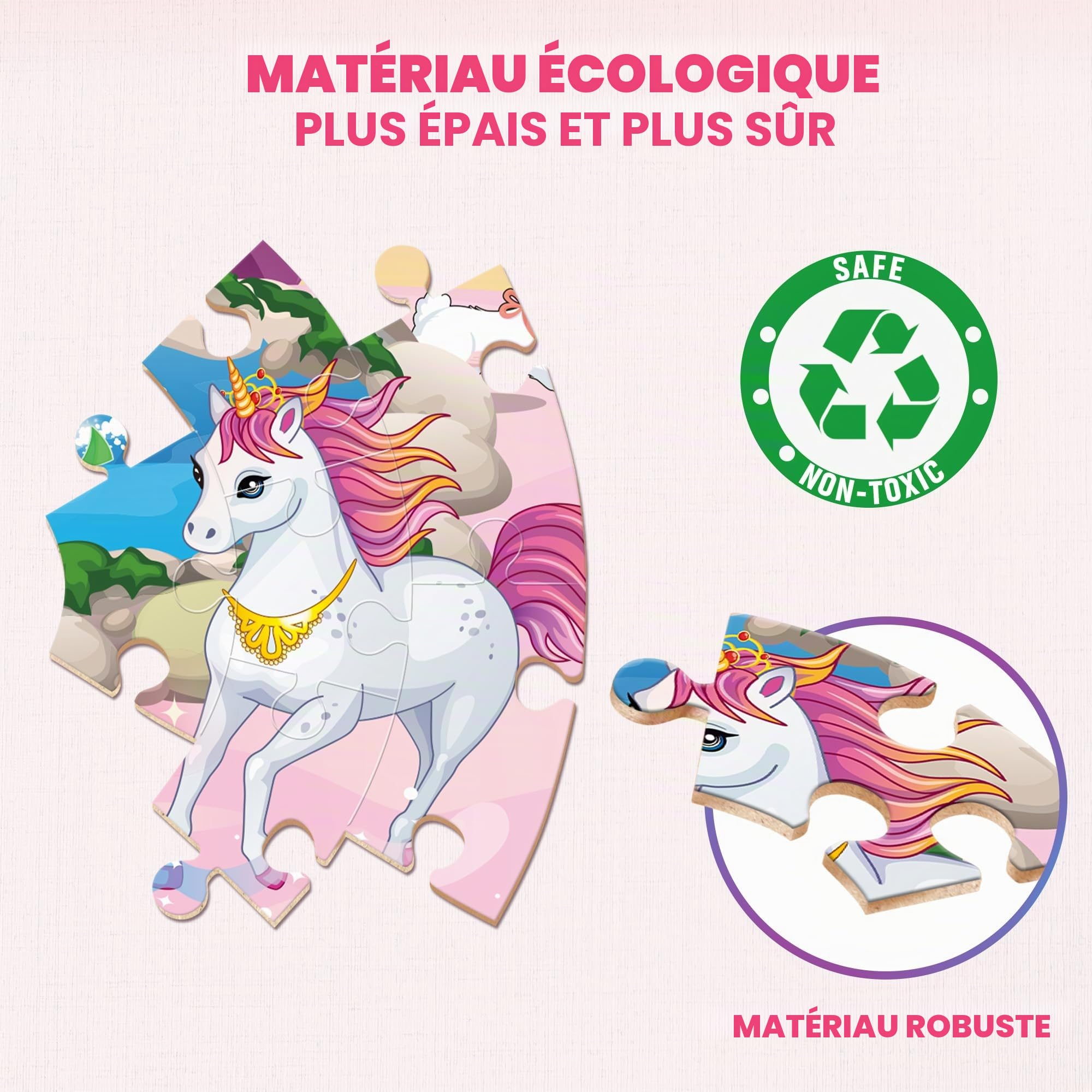 SYNARRY Puzzles de Sol Licorne Sirène Princesse Enfant pour 3 4 5 6 7 8 Ans, Grand Puzzle Filles 70 Pièces Puzzles, Jouet Educatif Préscolaire, Jouets Cadeaux pour Enfants de 3 à 8 Ans Filles Garçons