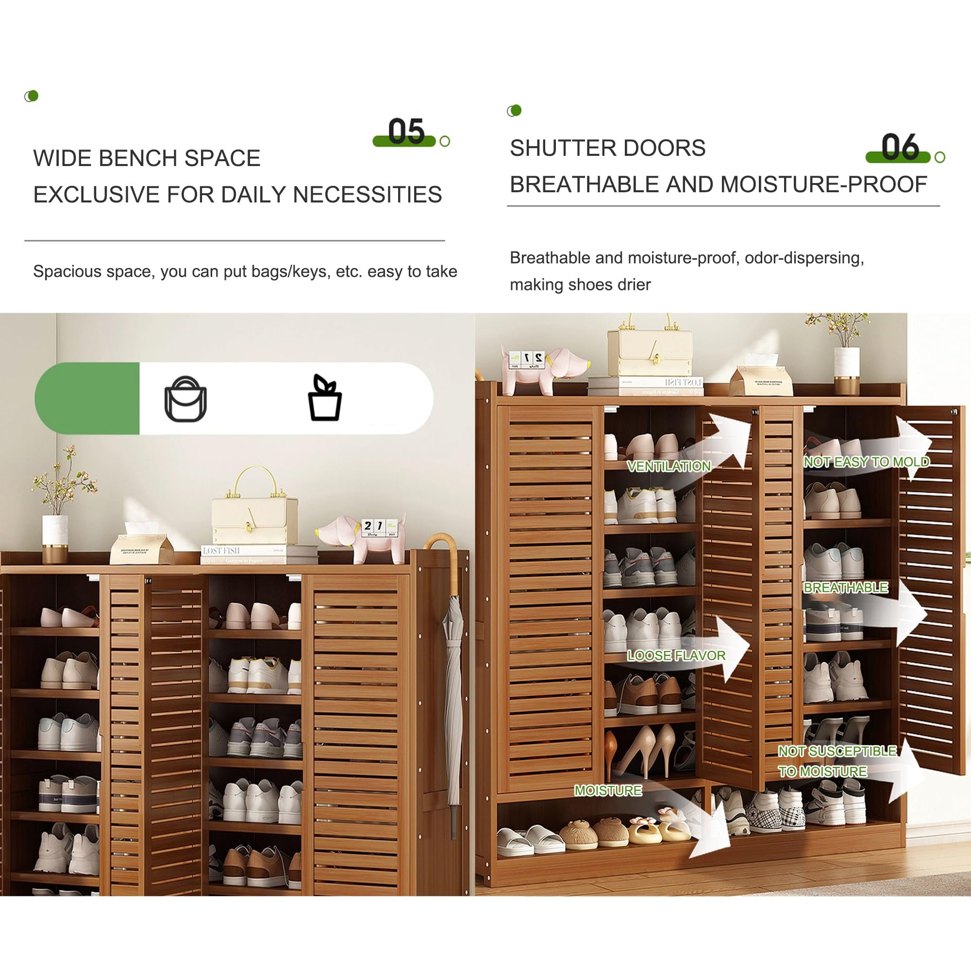 Scarpiera In Bambù 130x35x99 Cm | 4 Ante | Per 24-32 Paia Di Scarpe | Autoportante Marrone - Foto 4