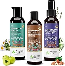 Avimee Herbal Hair Fall Kit | For Hair Growth and Nourishment | Keshpallav Hair Oil, 100ml | Shakuntala Hair Cleanser, 200ml | Hairtone PV1 Scalp Spray, 100ml | Hair Care Combo