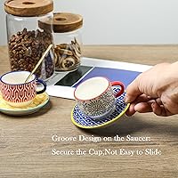 Vista 5 de Selamica Ceramic Espresso Cups with Saucers and Metal Stand, 2.5 OZ Stackable Demitasse Cups for Espresso Latte Café Mocha Tea, Set of 4, Assorted