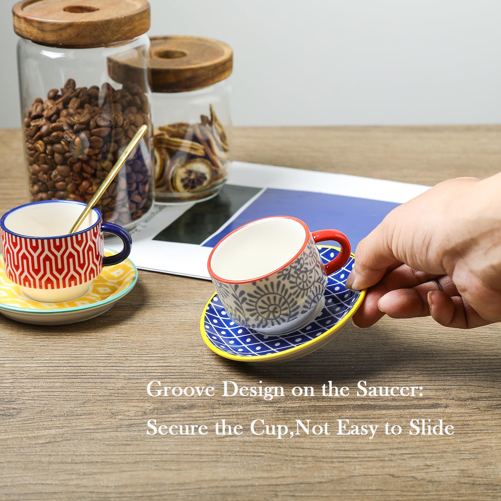 Lot De 4 Tasses à Expresso Porcelaine Avec Soucoupes Et Support Métal - Service Café Cappuccino Élégant
