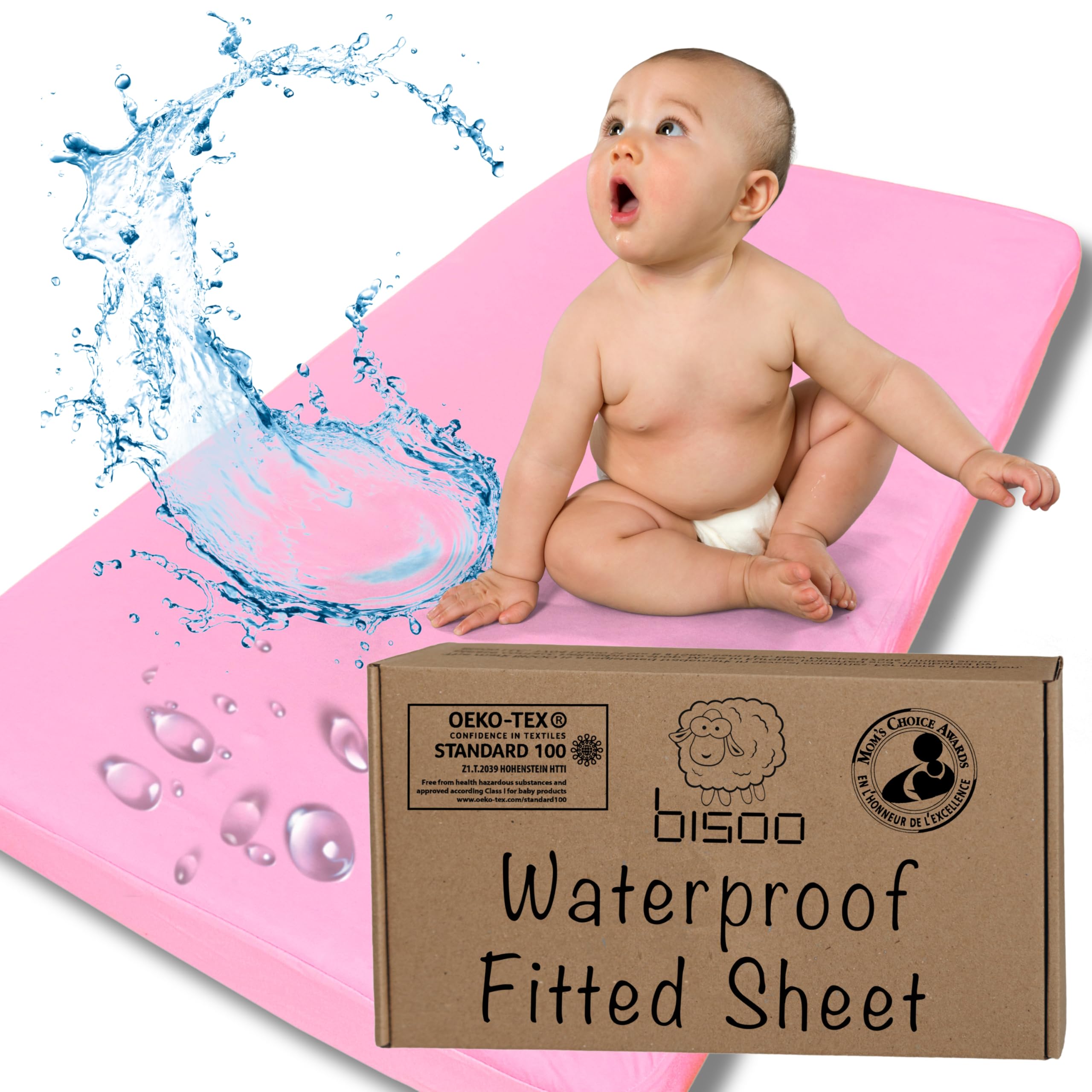 Bisoo Crib Sheets Waterproof 2in1, Fitted Mattress tector Made of 100% Jersey Oeko-Tex + PU 22x36 in / 55x90 cm