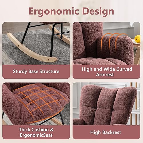 Miniatura 3 de NIOIIKIT Mecedora tapizada para guardería, mecedora tapizada de peluche, asiento acolchado con respaldo alto, silla auxiliar cómoda para sala de