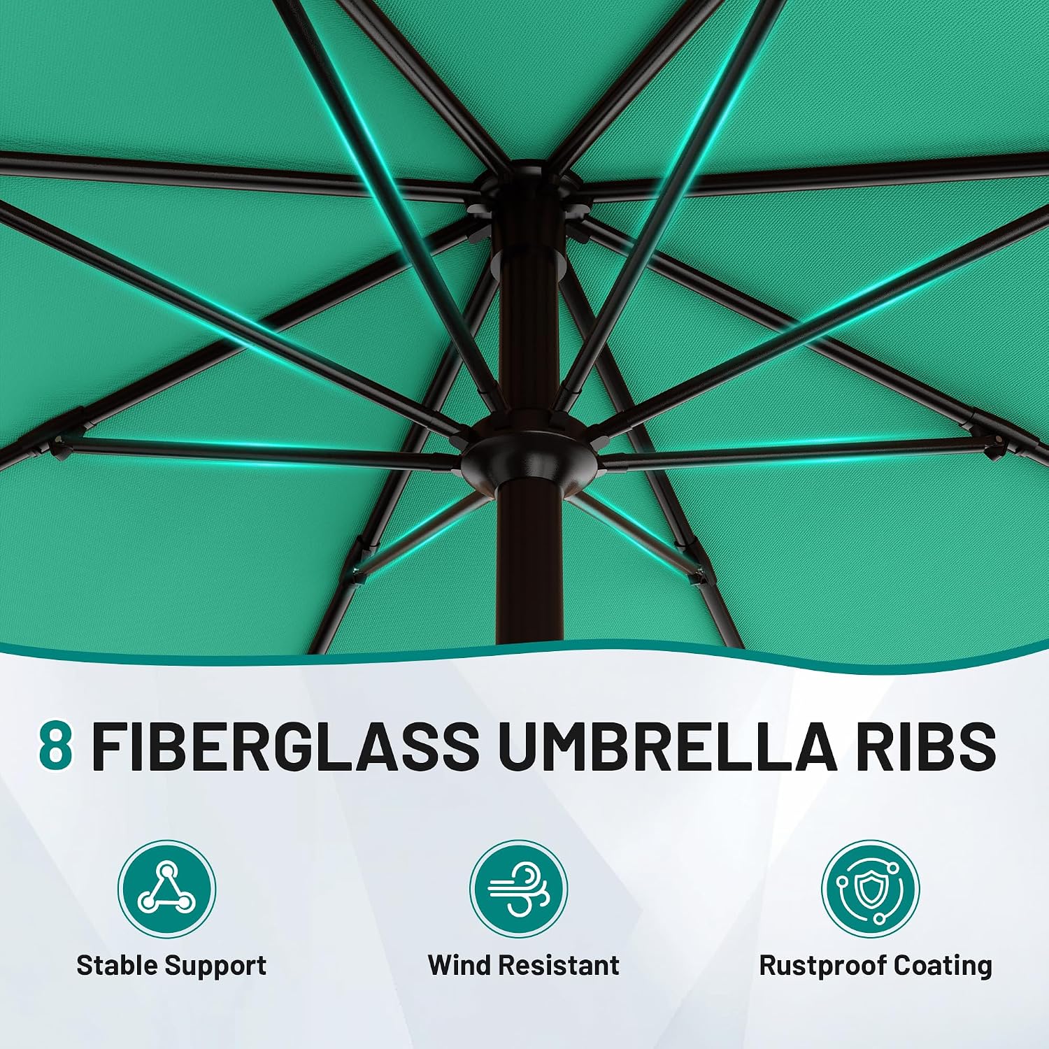 AreShark 10 FT Outdoor Patio Umbrella, Patio Table Umbrella with Push Button Tilt and Crank, Outdoor Patio Umbrellas with 8 Fiberglass Ribs, Patio Umbrellas for Market, Garden, Pool (Aqua Sky)