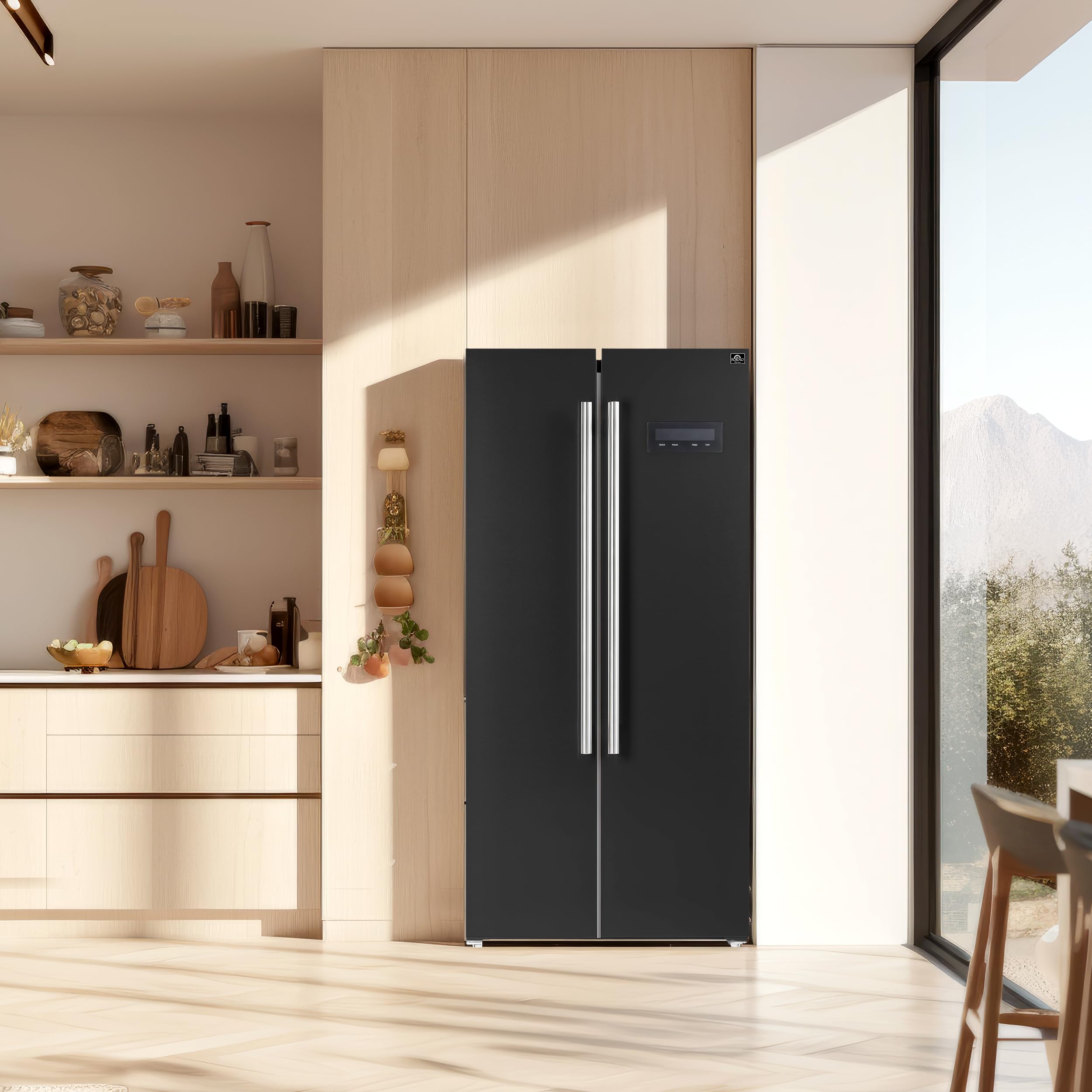 Forno Salerno 33-inch Side-by-Side Refrigerator - 15.6 Cu.Ft. Refrigerator for Kitchen with LED Touch Control, Fast Cool, Fast Freeze, (Black) on Fridge.com