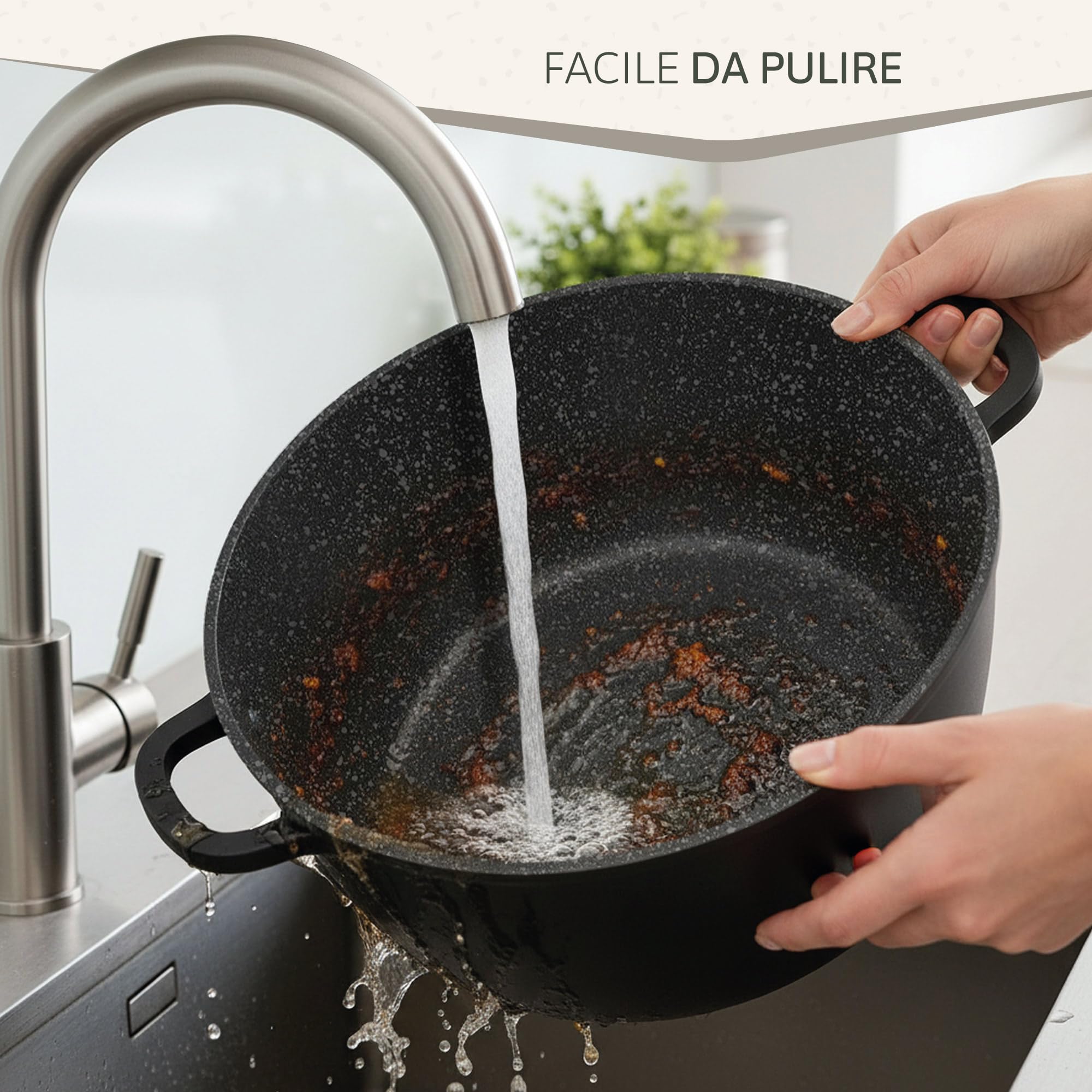 briebe Black Titanium Pentola Induzione Antiaderente Titanio, Casseruola 28cm, Alluminio Fuso, Rivestimento senza PFOA, Coperchio Vetro, Maniglie in Silicone, Vetroceramica, Gas, Forno