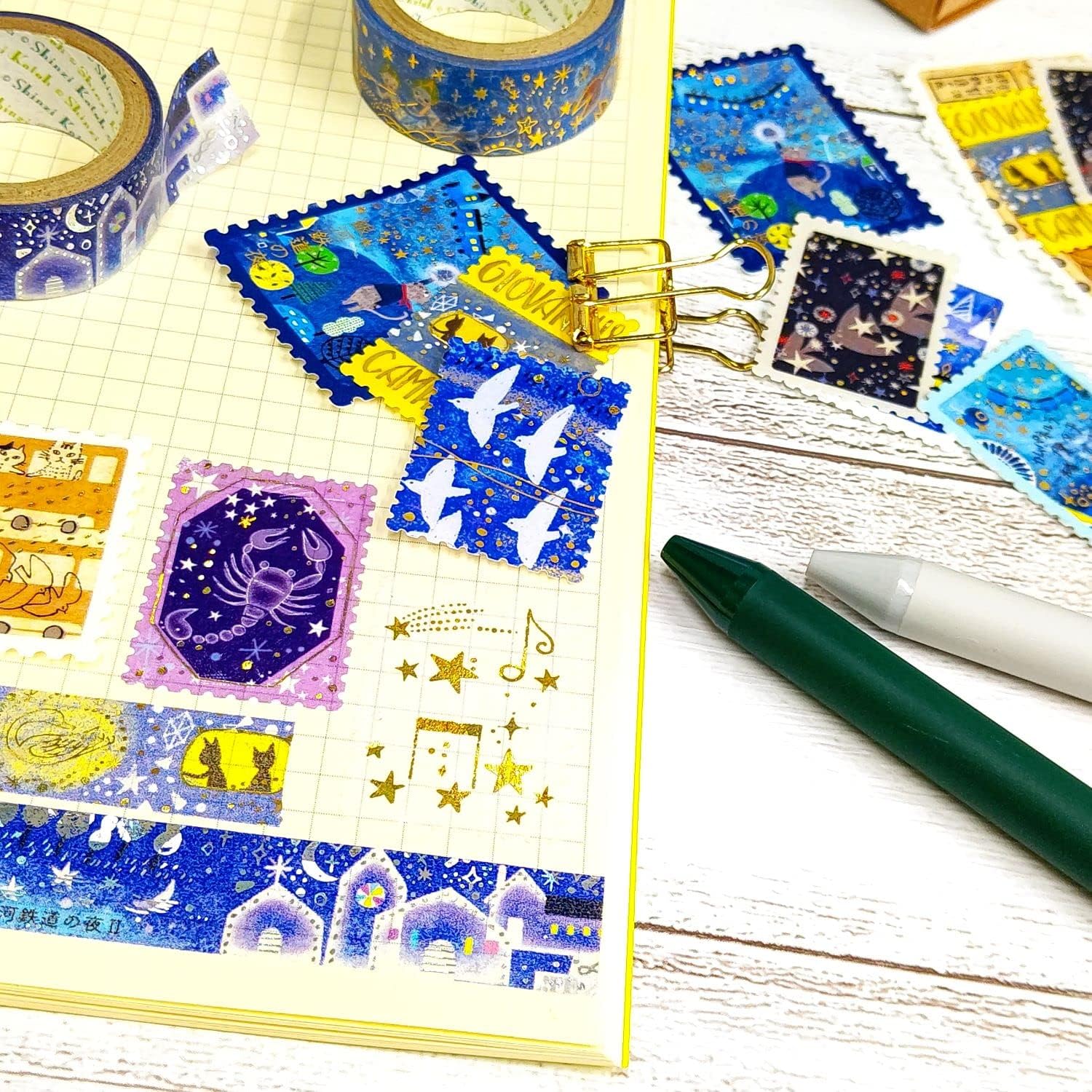 Seirudo ks-fb-10001 Flake Stickers, Shinzi Katoh Kenji Miyazawa, Galaxy Railway Night, Pack of 30, Gold