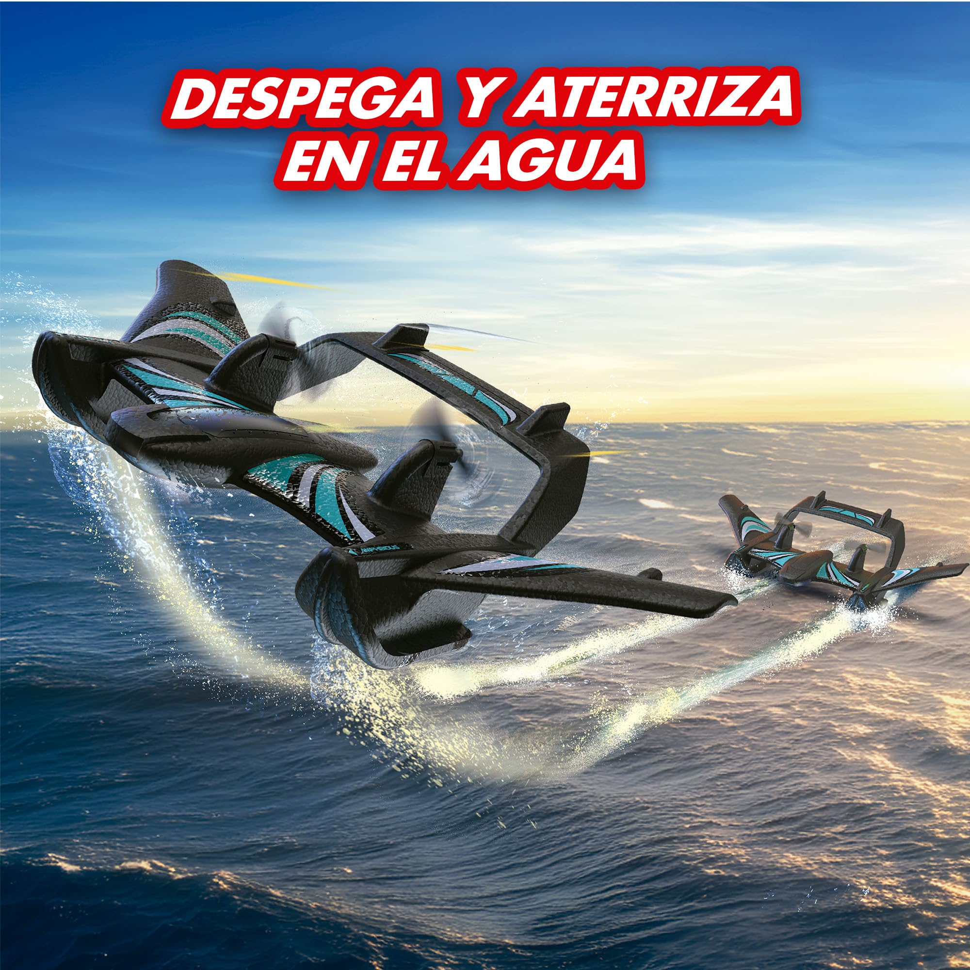 Bizak Aqua Wingz 62004498 RC Flugzeug mit LED-Leuchten, Starthilfe auf Wasser oder Erde, robuster EPP-Schaumstoff, ab 10 Jahren