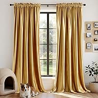 Vista 1 de Cortinas dorado oscuro de 108" para sala de estar, cortinas opacas de terciopelo con bolsillo para barra, para ventana, tratamiento de semi