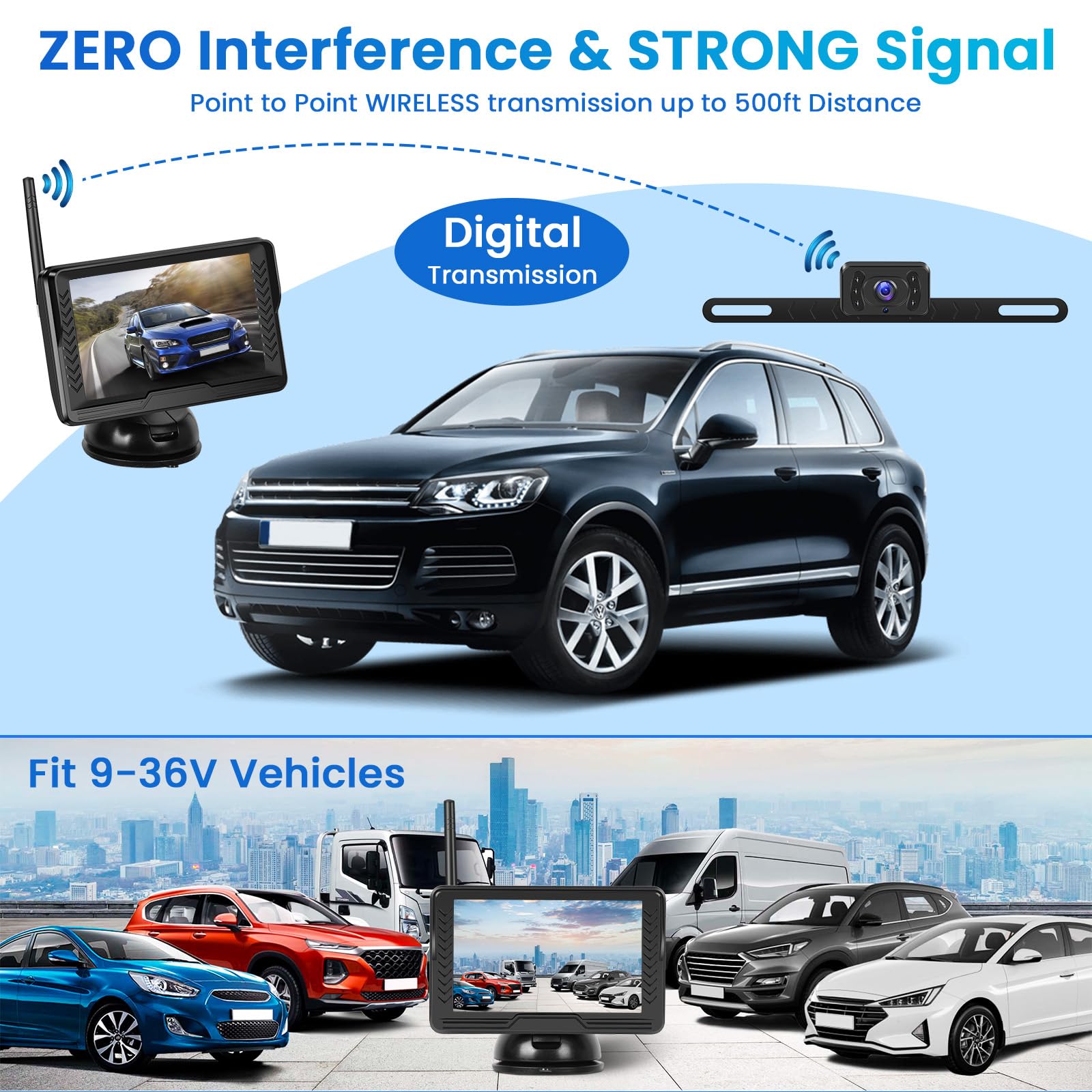 Telecamera Retromarcia Senza Fili 5 Pollici - Monitor HD, Visione Notturna, Impermeabile IP69 - Foto 6