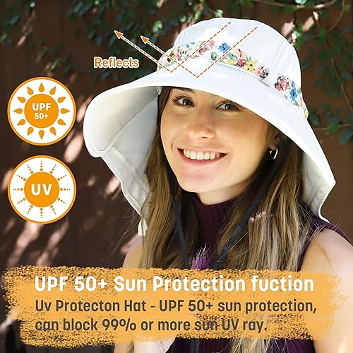 Miniatura 2 de Solaris Bufanda floral de ala ancha para mujer, con solapa para el cuello, plegable, protección UV, para jardín, playa, senderismo