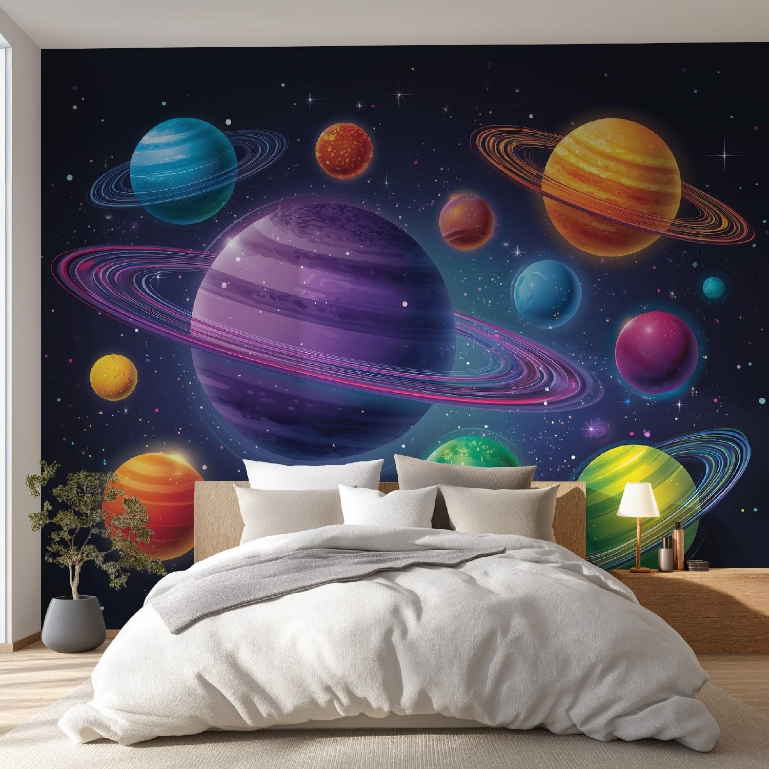 Mural de pared de astronomía de ciencia ficción del espacio exterior, diseño de planetas del sistema solar, calcomanías de pared para decoración del hogar, fondo de televisión, gran arte, pintura