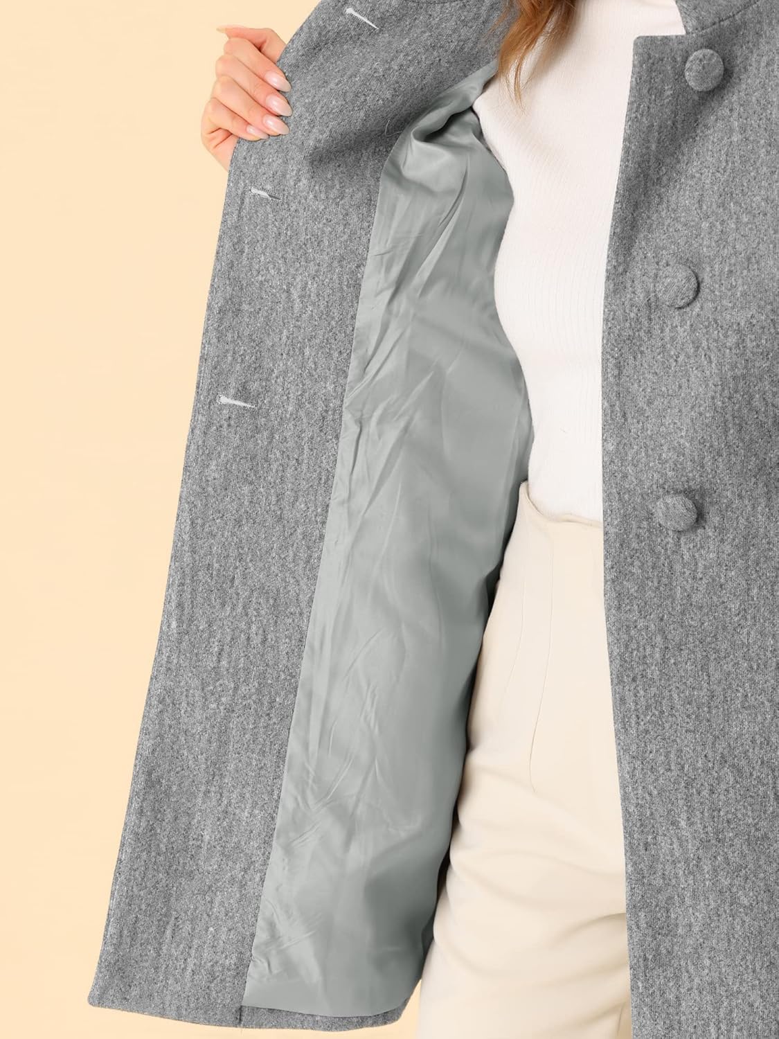 Allegra K Women's Winter Overcoat Mid-Long Stand Collar Single Breasted Coat Outerwear - Image 5