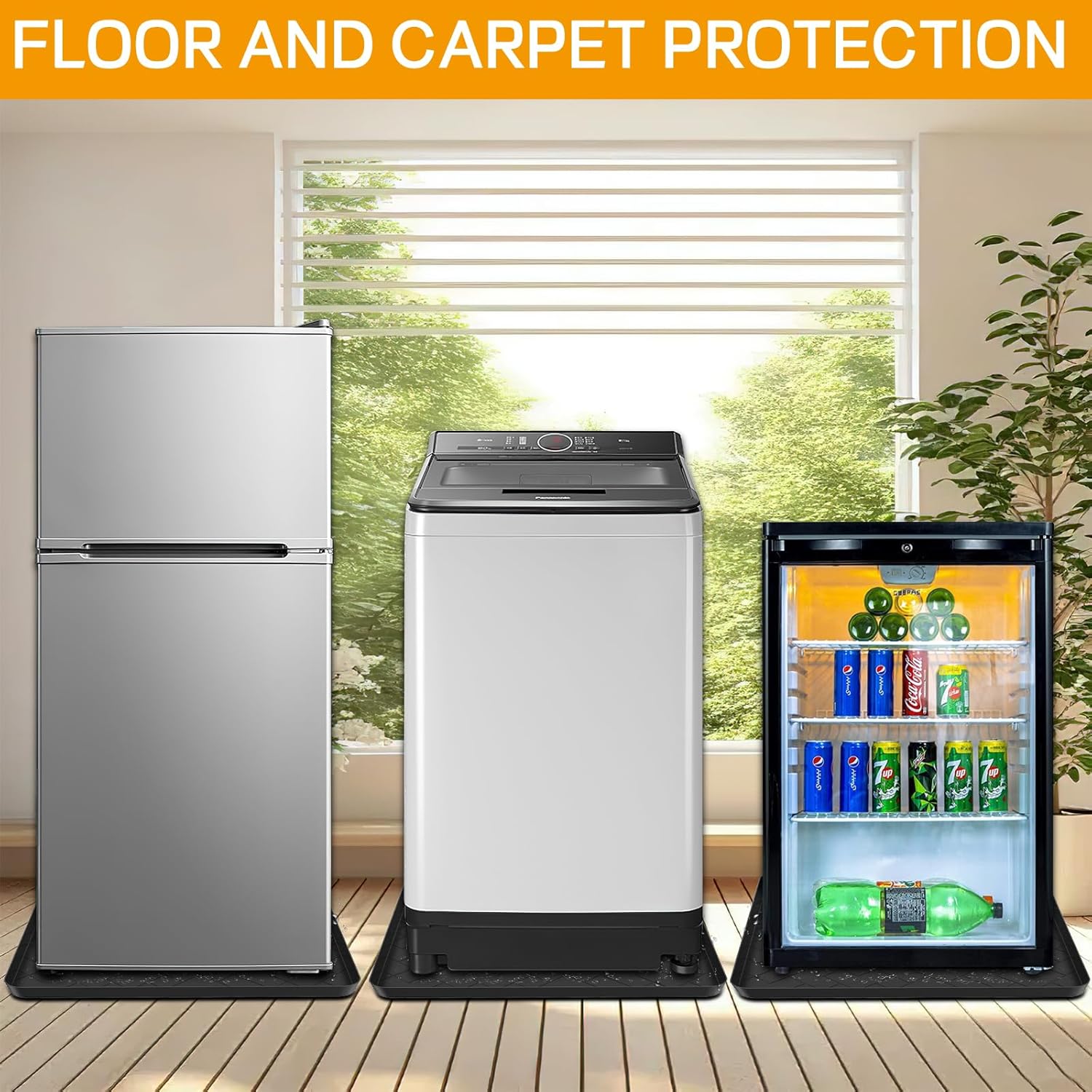 Mini Fridge Silicone Mat,19.7''x19.7''x0.5''-Fridge Drip Tray Concave and convex design is leak-Proof and Non-Slip Perfectly Compatible with Washer, Dryer, Wine Cooler, Dishwasher ect. (Black)