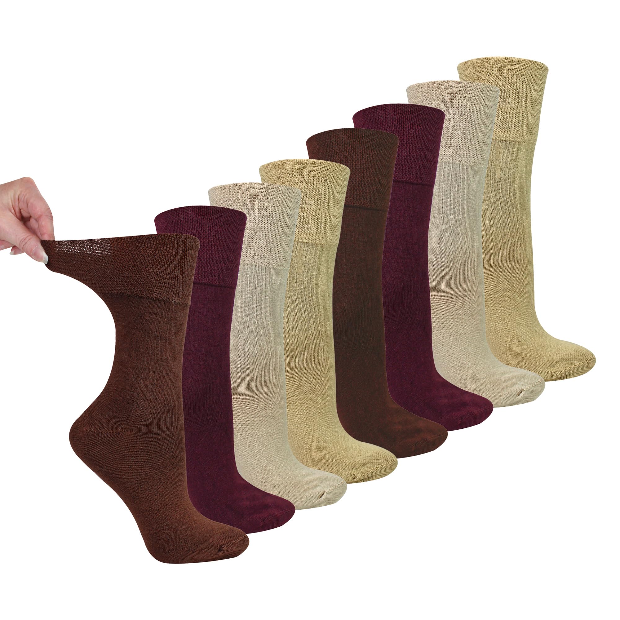 Dr.socks Women's Browns 8 Pack Extra Wide Bamboo Diabetic Socks Soft Top Seamless