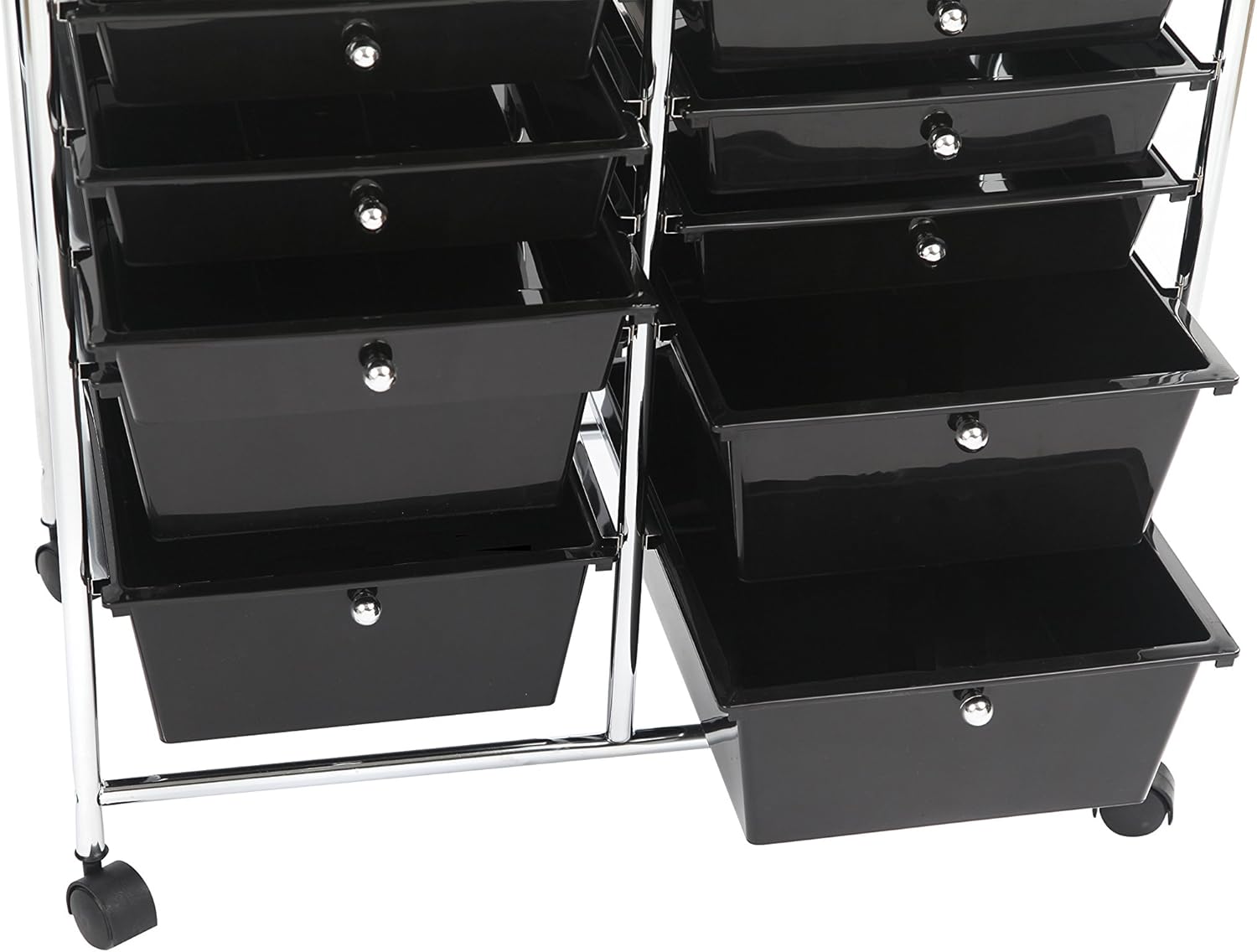 Finnhomy 12-Drawer Plastic Portable Mobile Organizer, Multi-Purpose Utility Double Rolling Storage Cart, Bright Chrome Metal Frame and Smoke Drawer Studio Trolley : Office Products