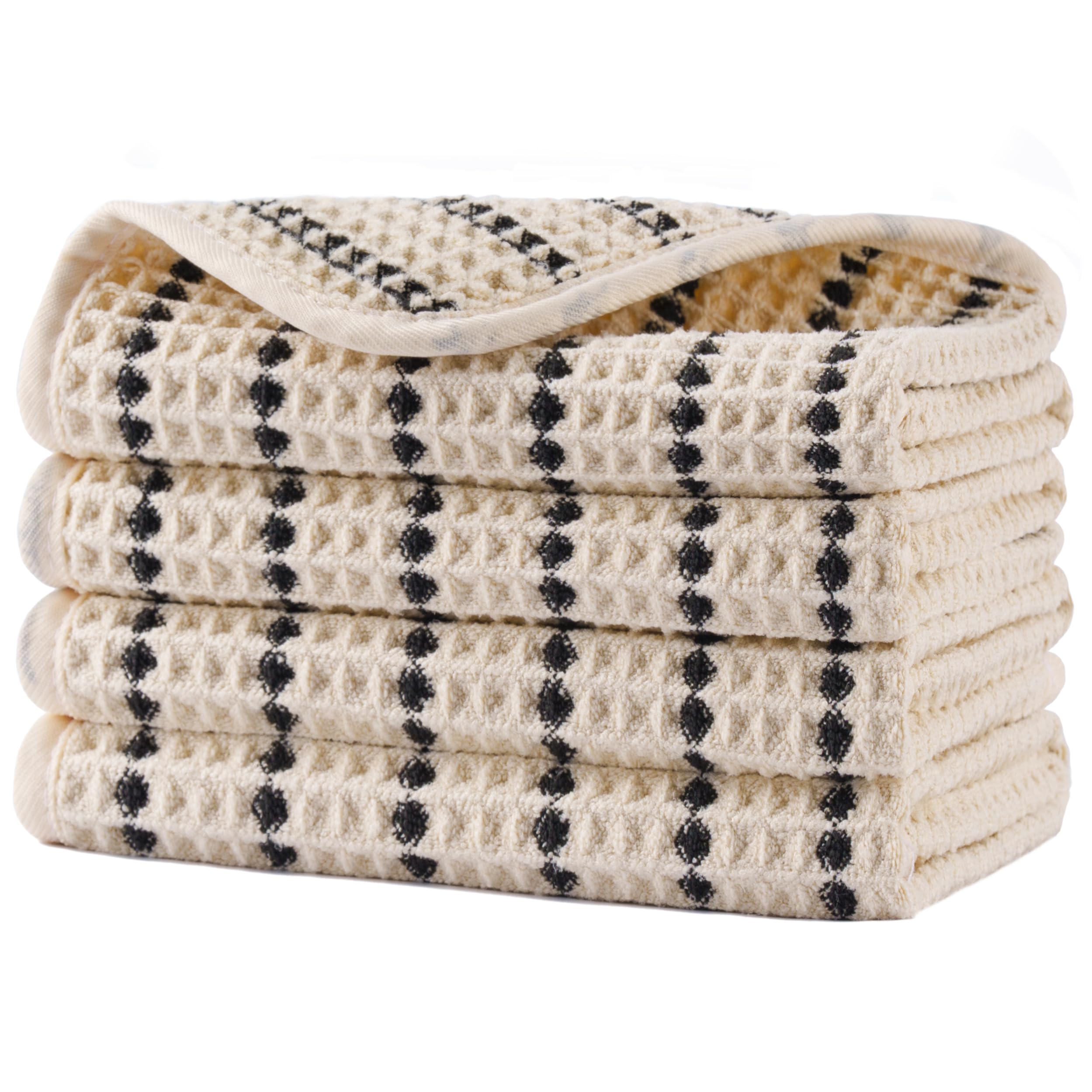 POLYTE 430 gsm Microfibre Lint Free Washcloth Face Towel, 33 x 33 cm, 4 Pack (Waffle Weave)