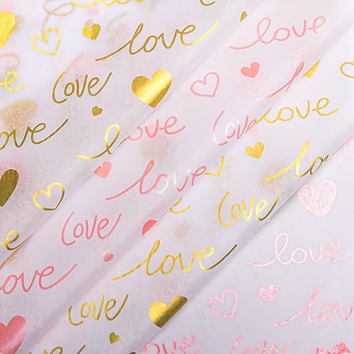 Miniatura 6 de MR FIVE 60 hojas de papel de seda rosa a granel, 14 x 20 pulgadas, blanco con corazón rosa para bolsas de regalo, papel de seda rosa para