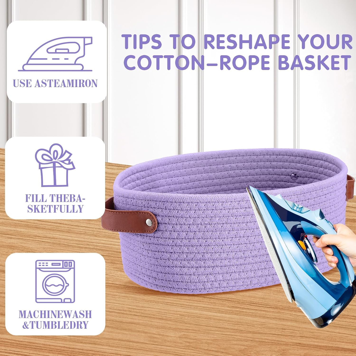 Colingmill 2 Pack Mother Day Woven Baskets for Gifts Empty with Handle Graduation 12 x 8 x 5 Inch Small Holiday Basket with Bag and Ribbon Empty Organizer for Wedding Birthday Gift(Purple)