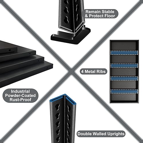 Miniatura 6 de Estantería de garaje de 3 niveles de 48 pulgadas de ancho, estantes de almacenamiento de garaje de 1680 libras, estantes de metal y estantes de