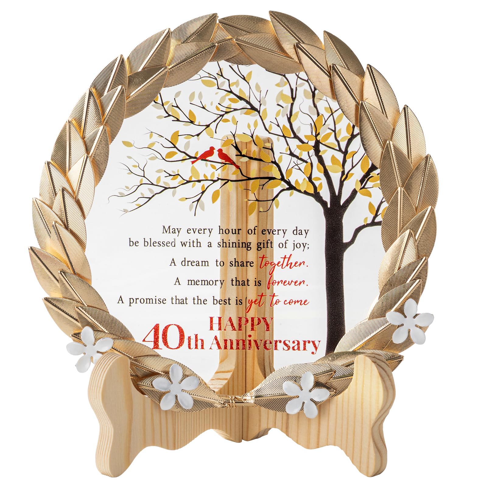 40th Anniversary Wedding Gift Crystal Plate with Gold Leaf Wreath - Happy 40th Anniversary Wedding Decorations Gifts for Parents Couple - 40th Wedding Anniversary Unique Gift
