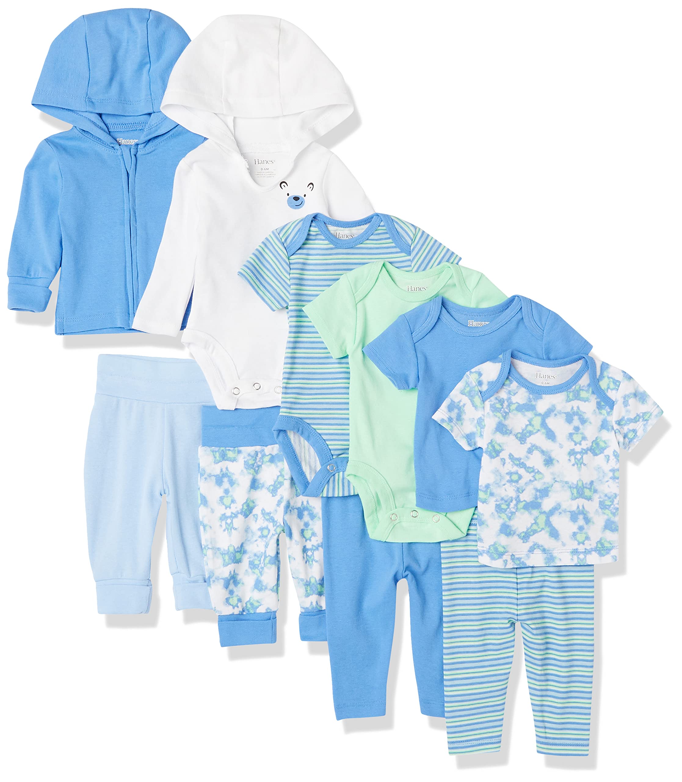 Hanes Baby Clothes, Flexy Warm Weather Wardrobe, Girls & Boys 10-Piece Set, Pink/Purple, 18-24 Months