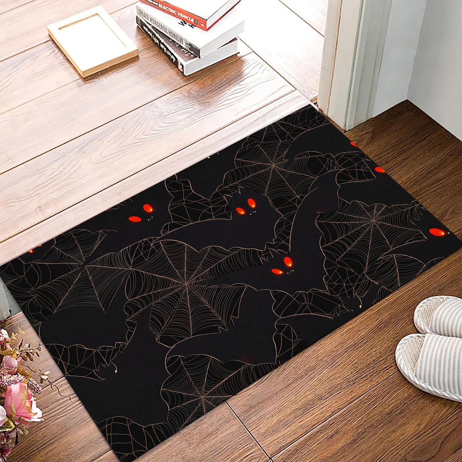 Paillasson Gothique Sombre Halloween, 80x120cm, Tapis de Cuisine Spider Man Batman, Absorbant Douce, Tapis de Salle de Bain, Lavable pour intérieur Couloir Chambre, Rouge Noir