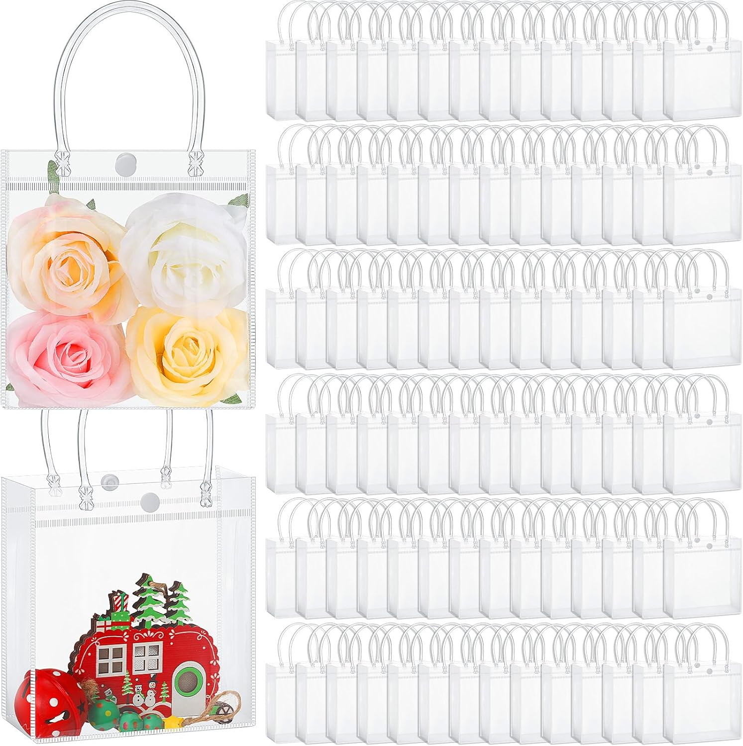 Abbylike 200 bolsas de regalo de plástico transparente para el Día de la Madre con asa de 5.9 x 6.3 x 2.8 pulgadas, bolsas de regalo de PVC