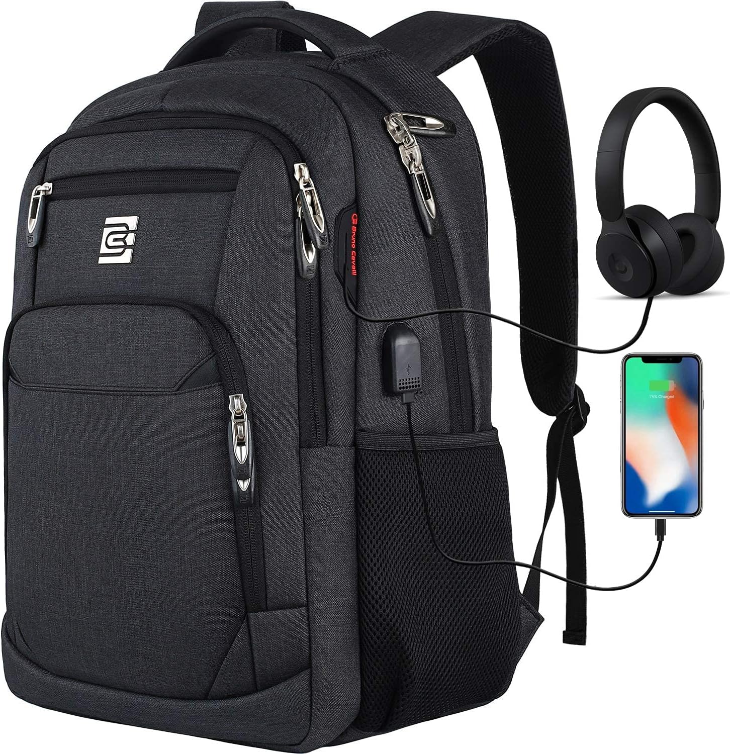 Laptop Backpack with USB Charging&Headphone Port,Anti-Theft Business Backpack with Padded Shoulder Strap, Computer Rucksack for School/Work/Travel (Black, 15.6 inch)