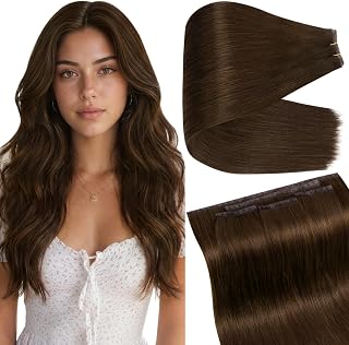 Full Shine Butterfly Weft Human Hair Extensions Warm Chestnut Brown 22 Inch | Remy Human Hair, Thin Double Layer, Easy Wear & Remove, 100g 5pcs Natural Volume, Party Look, Beginner Friendly