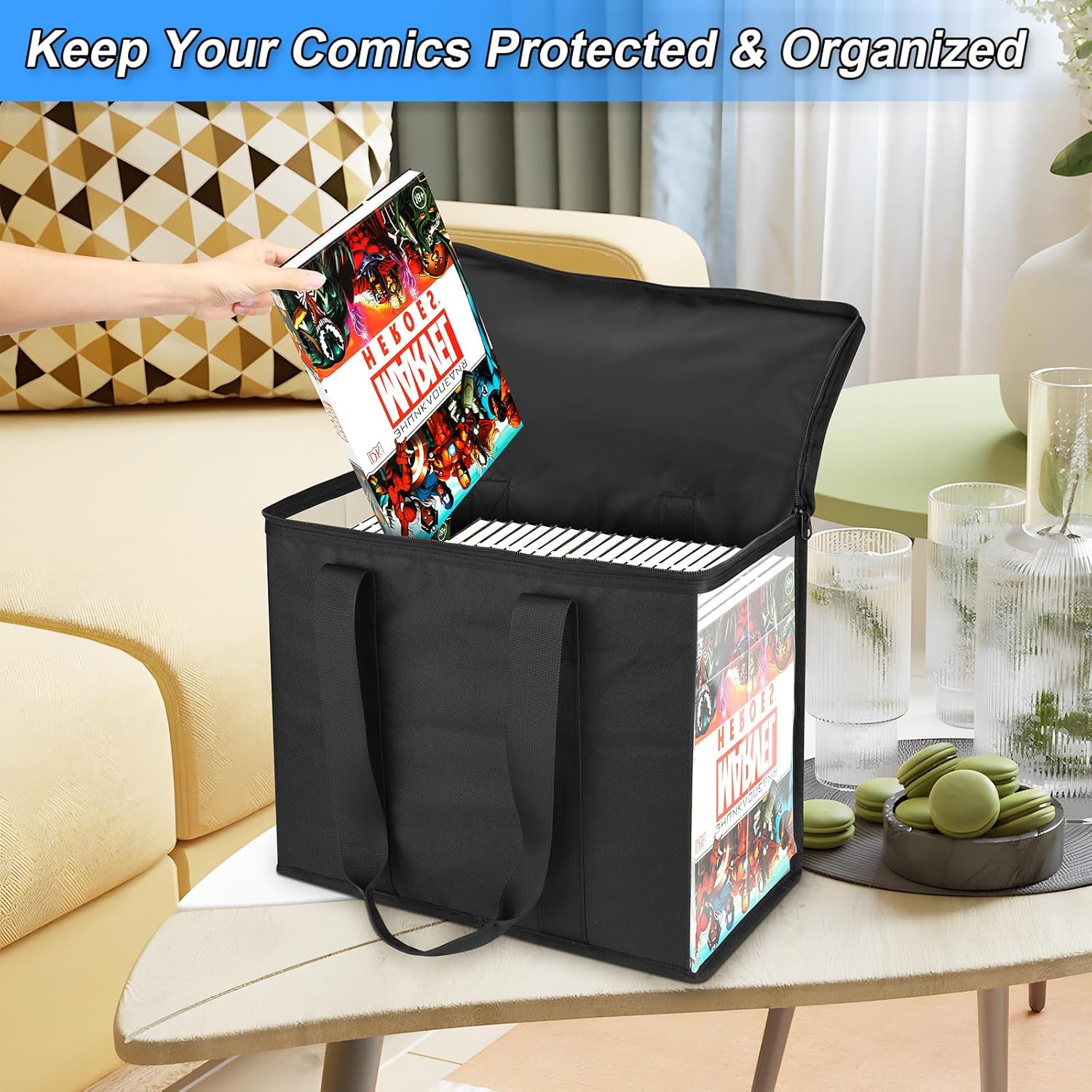 YNSZAS Comic Book Storage Short Box, 11.8" X 9.8" X 7.8", Holds 100-120 Collection Book, Heavy Duty Comic Collection Gift Bin Container Holder Shelf (Black