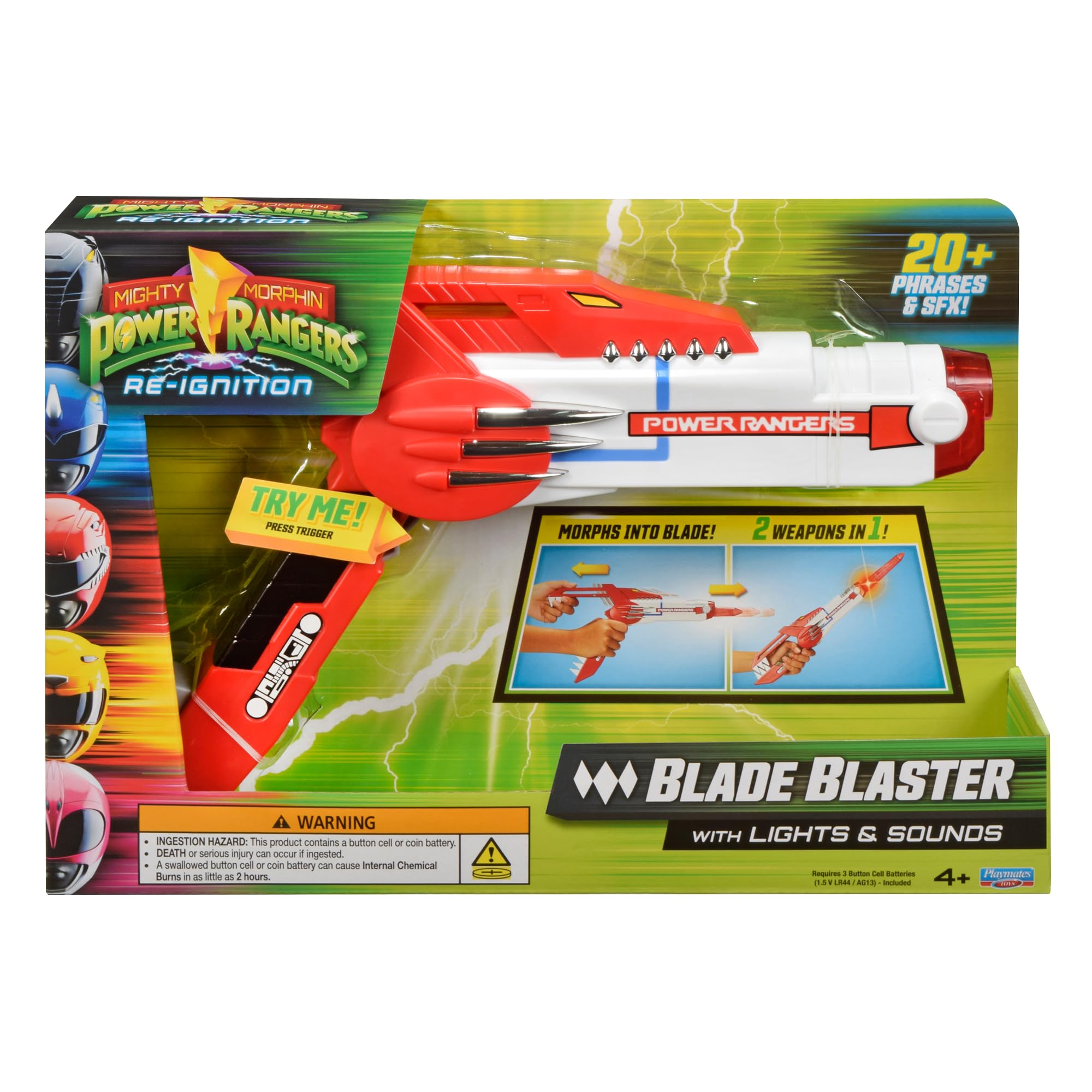 Power Rangers - Broń kostiumowa 2 w 1, elektroniczny blaster, funkcje dźwięku i światła, dla dzieci od 4 lat, PWG11