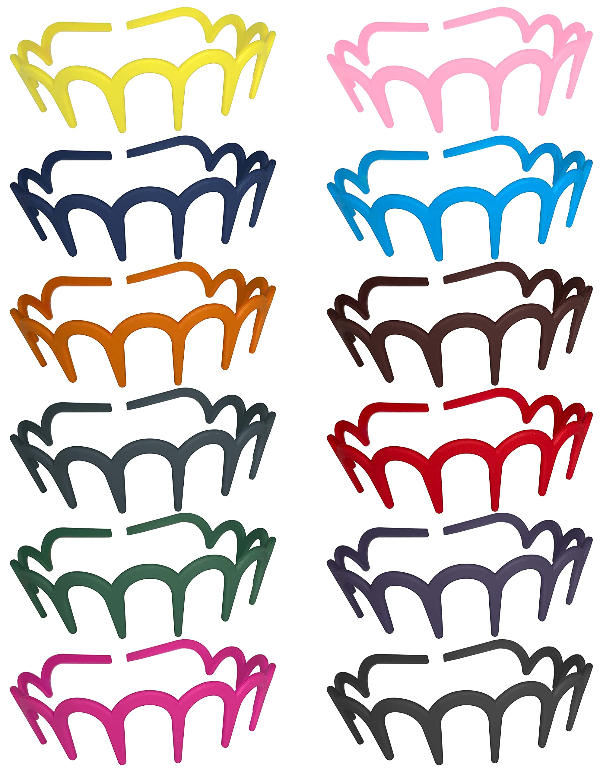 ANNA CREATIONS Matte Multicolor Plastic Fancy Plastic Teeth Comb Hair Bands For Girls and Women (Pack Of 12)