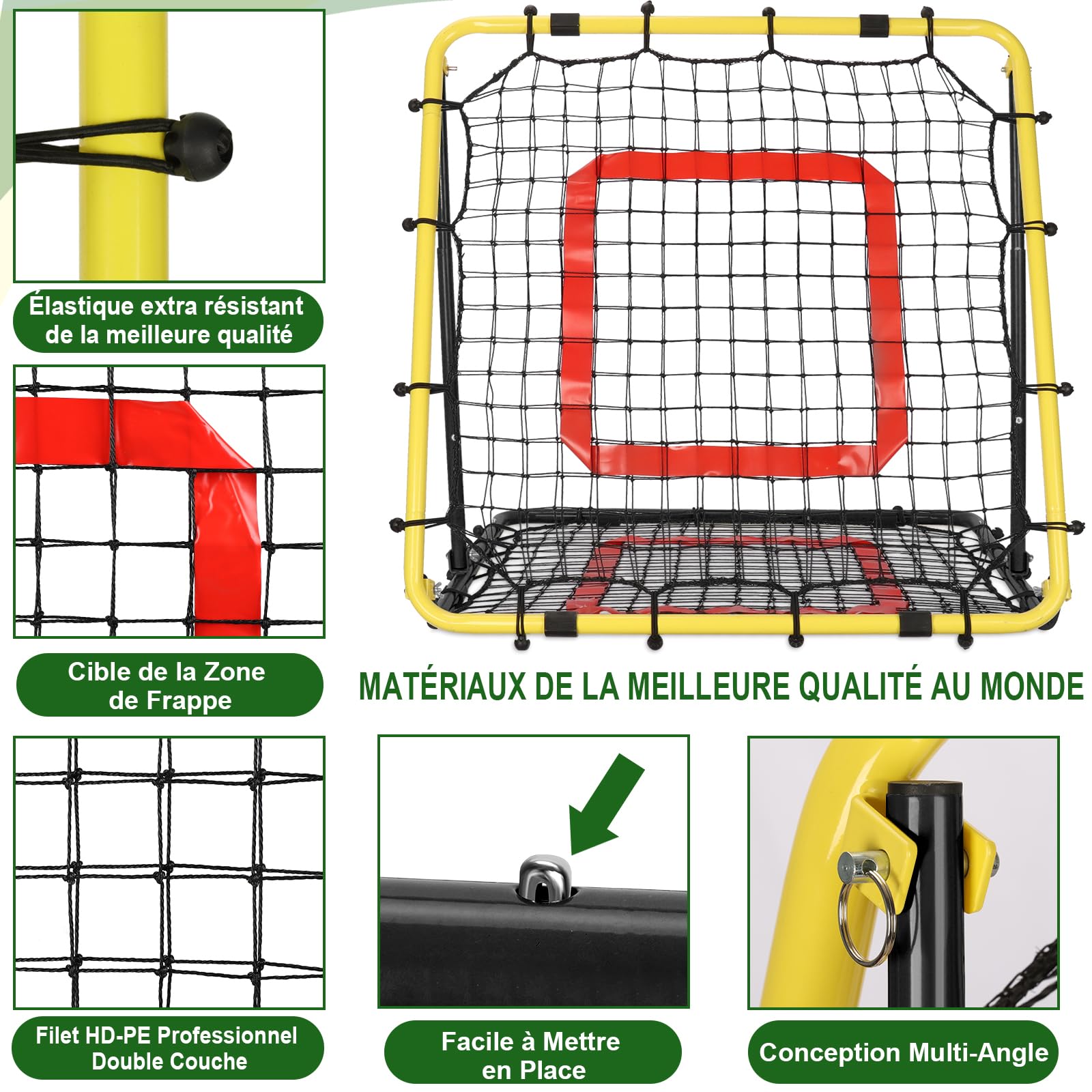 BaseGoal Filet de Rebond Football, Ajustable Angle Réglables Rebondisseur de Football Pliable avec Filet Double Couche, Convient pour Entraînement et Plus Varié Enfants et Adolescents