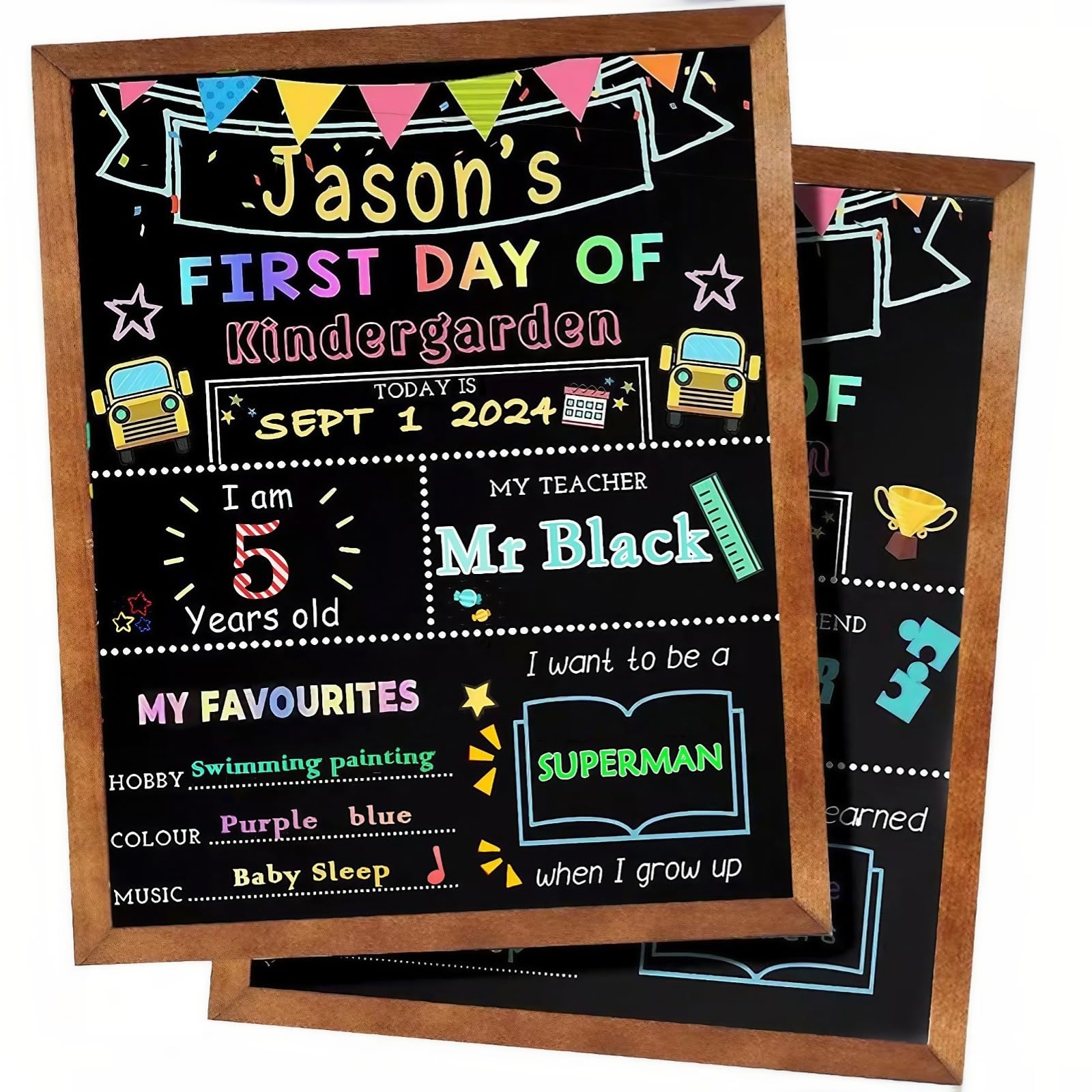 First Day of School Chalkboard, My First Day of School Board, Double Sided Chalkboard Sign, Back to School Chalk Board for Kids,Last Day Decorations — image 1
