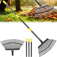 PoPoHoser Heavy Duty Leaf Rake: 25 Tines 18" Wide, Adjustable 37-65" Steel Handle for Lawn, Yard & Garden Cleanup