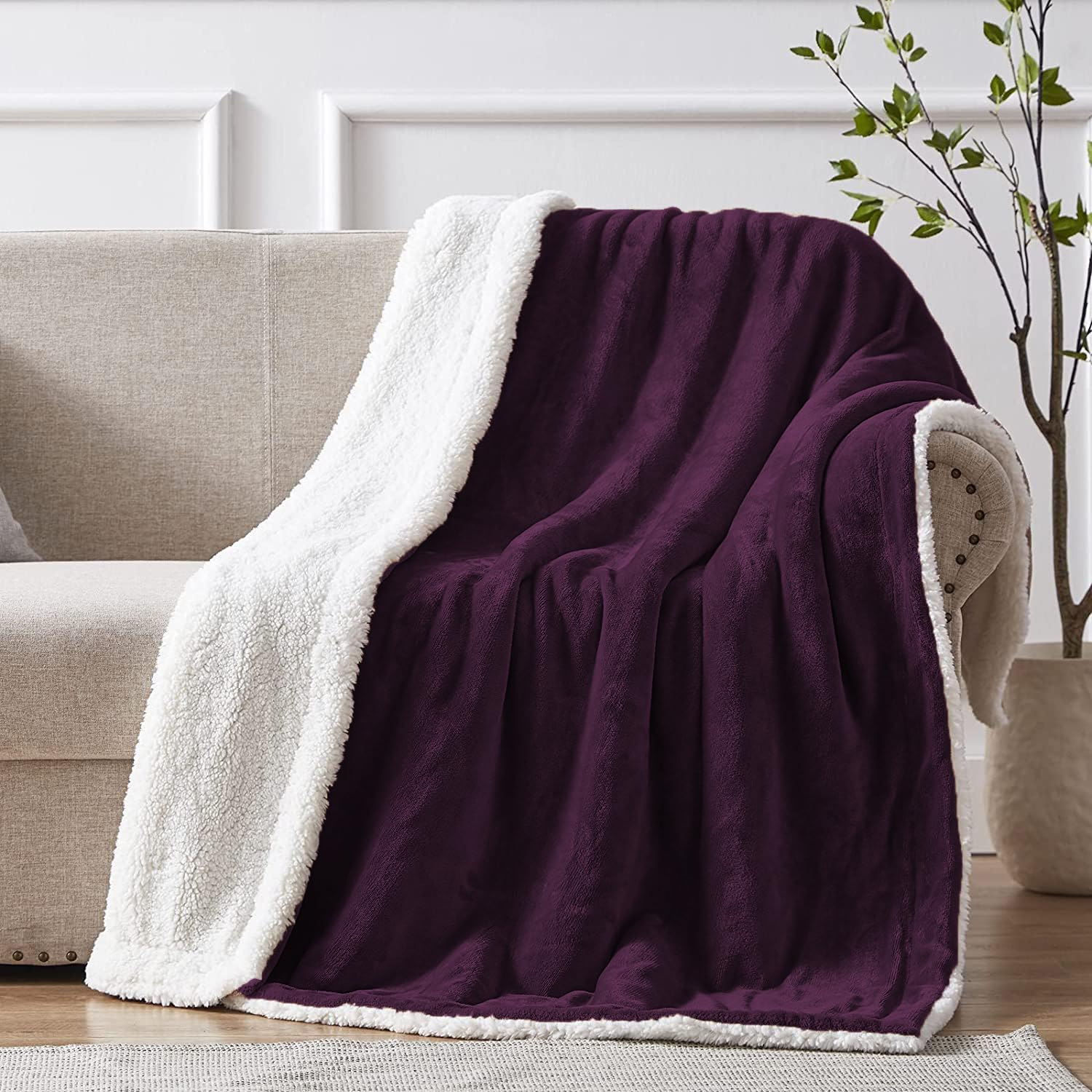 GREATOYAR Manta de Franela y Borreguillo para Cama y Sofá, Manta Borreguillo de Premium Microfiber Polyester, Manta Reversible, Suave y Cómoda, Cálida y Esponjosa, Invierno y Otoño, Morado, 160X220cm