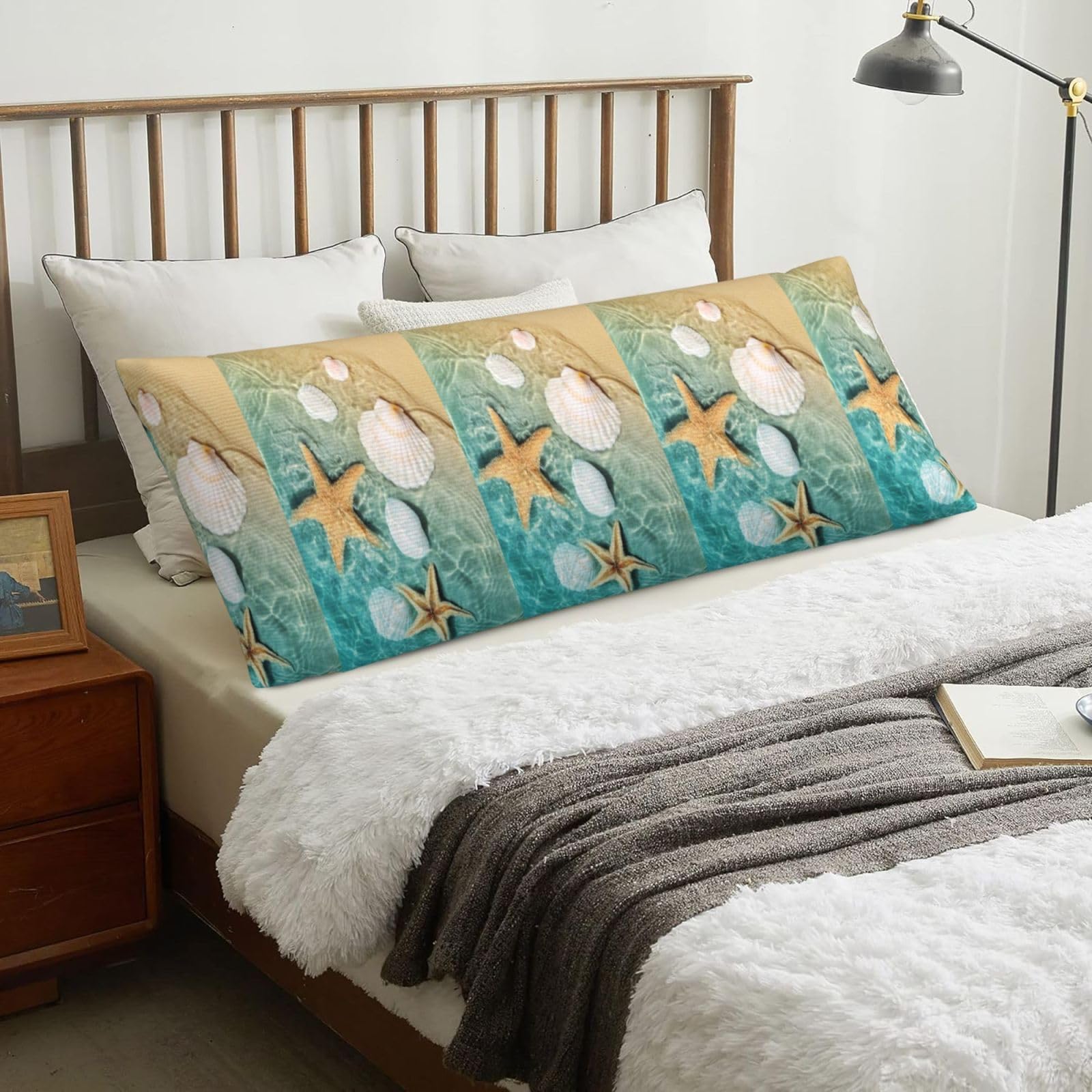 Starfish And Seashell Pattern, Body Pillow Cover with Zipper,Long Body Pillowcase 20 x 60 in