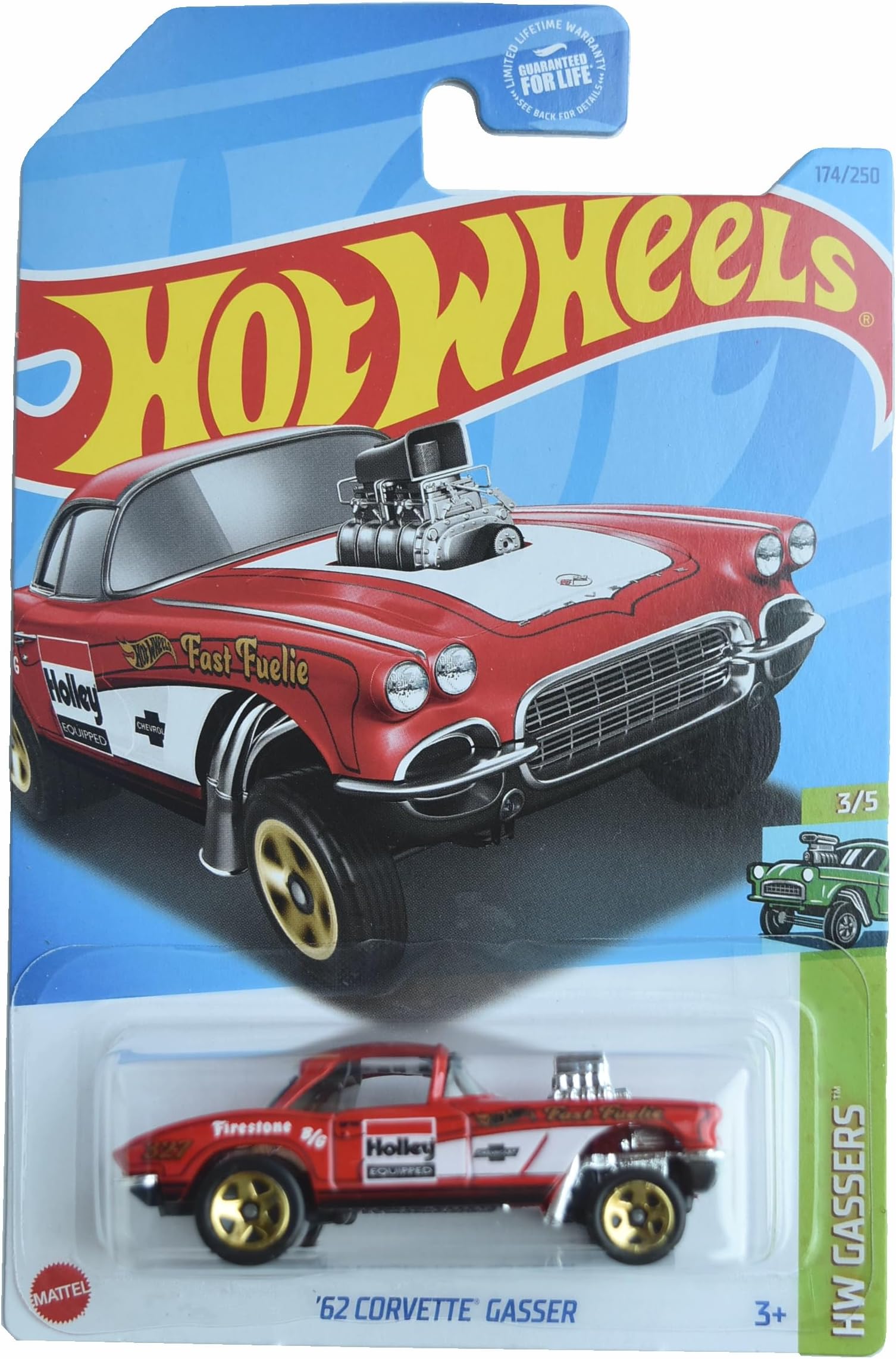 1:64 Scale '62 Corvette Gasser Die-Cast Car Model, Red, 6 x 6 x 4 inches, Pull-Back Action, Ages 3+